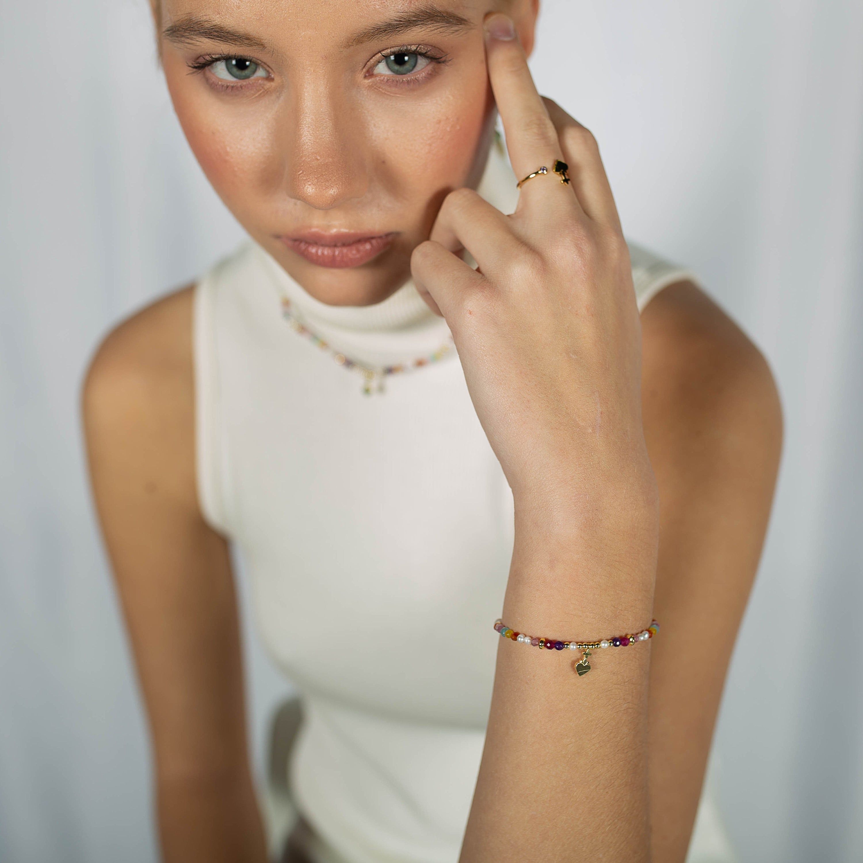 925 Sterling Silver Bracelet with Multicolor Crystals Finished in 18K Yellow Gold - Nymox