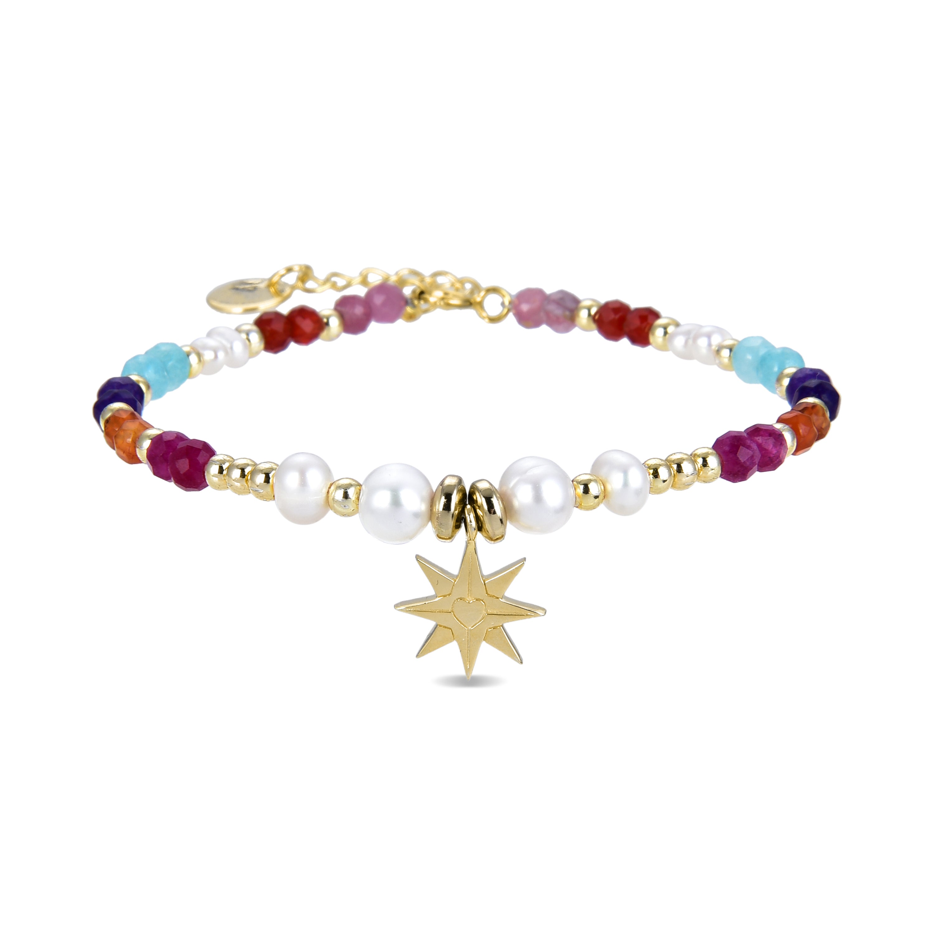 925 Sterling Silver Bracelet with Multicolor Crystals Finished in 18K Yellow Gold - Shasha