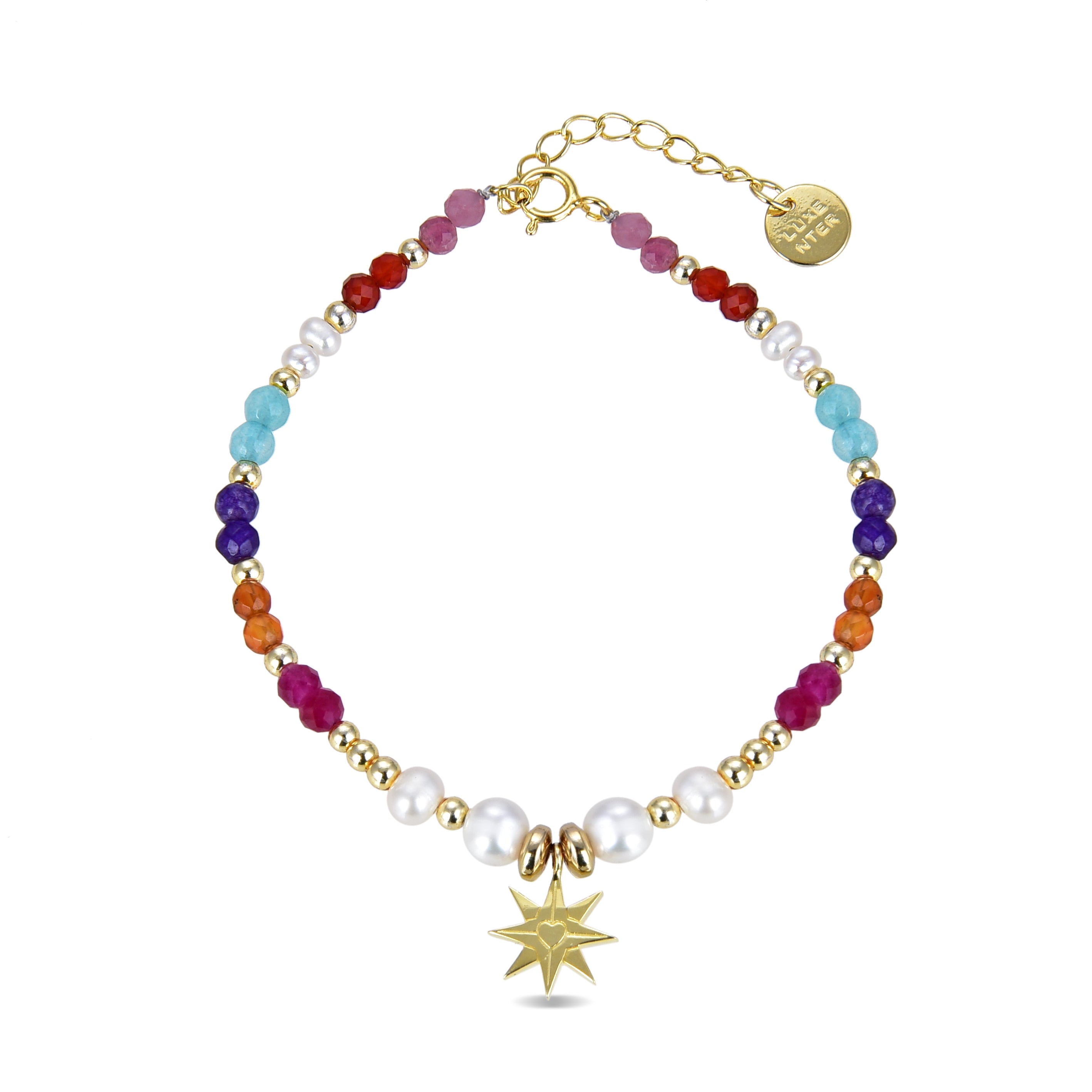 925 Sterling Silver Bracelet with Multicolor Crystals Finished in 18K Yellow Gold - Shasha