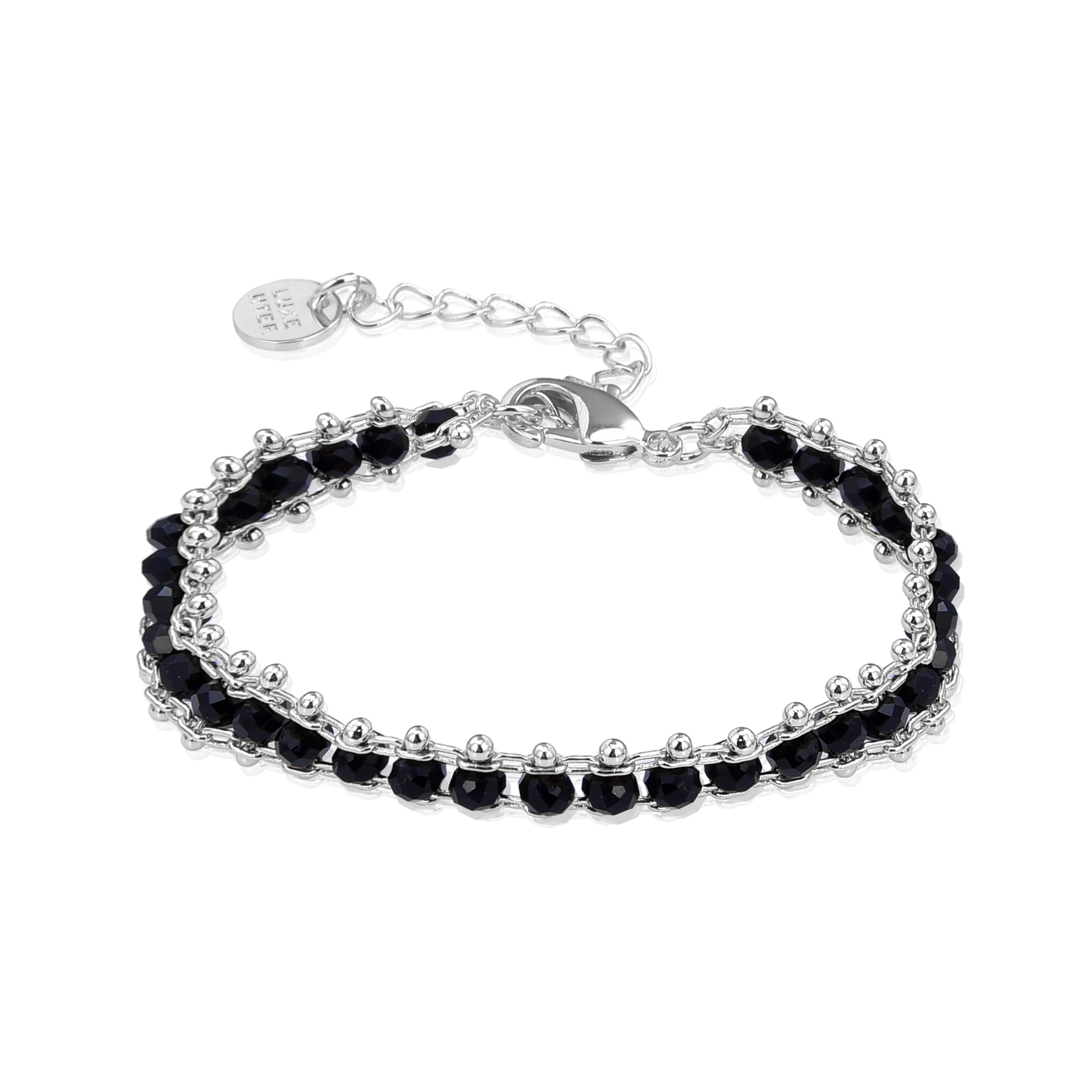 Pulseira de Prata de Lei 925 com Cristal Preto com acabamento em ródio - Lailai
