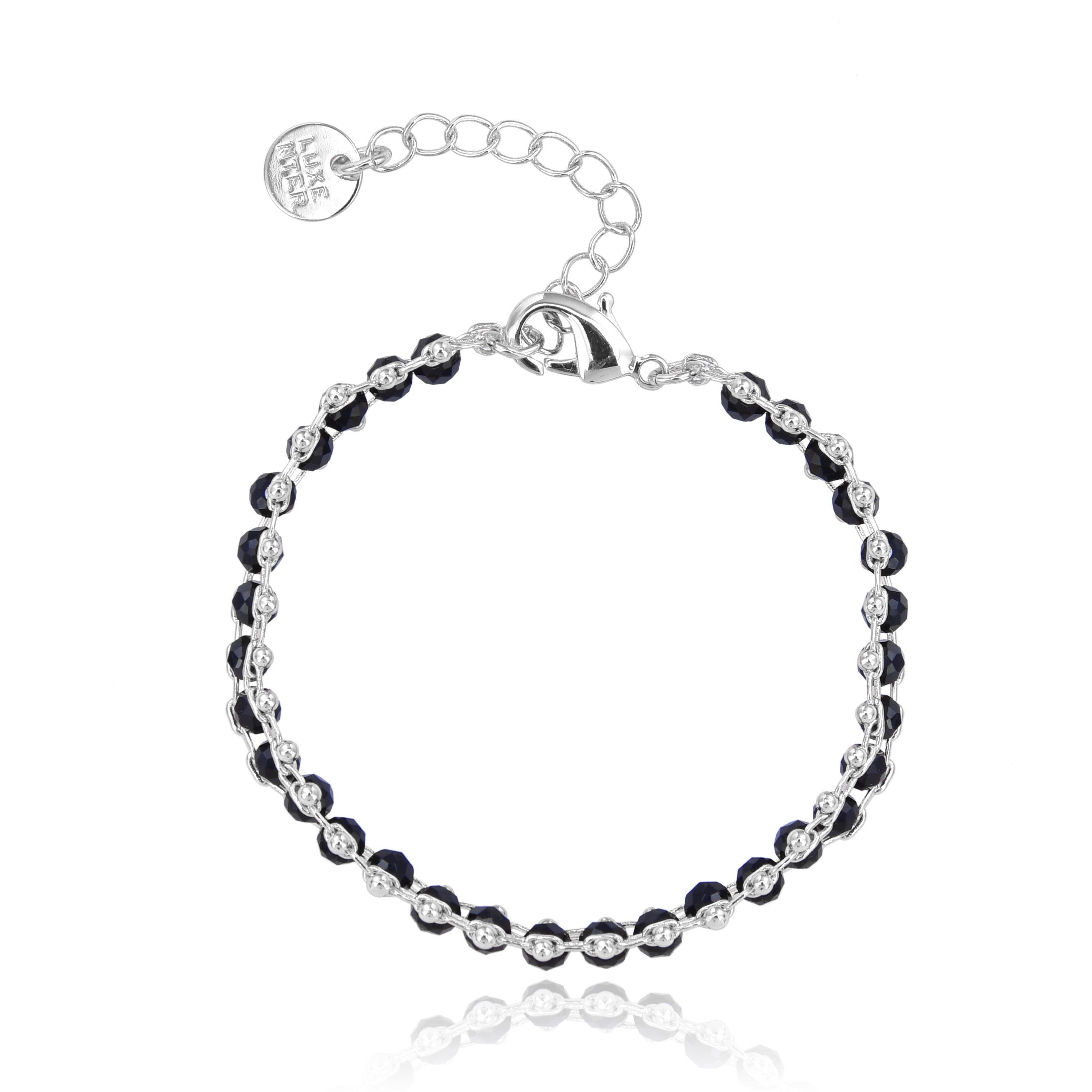 925 Sterling Silver Bracelet with Black Crystal, Rhodium Finish - Lailai