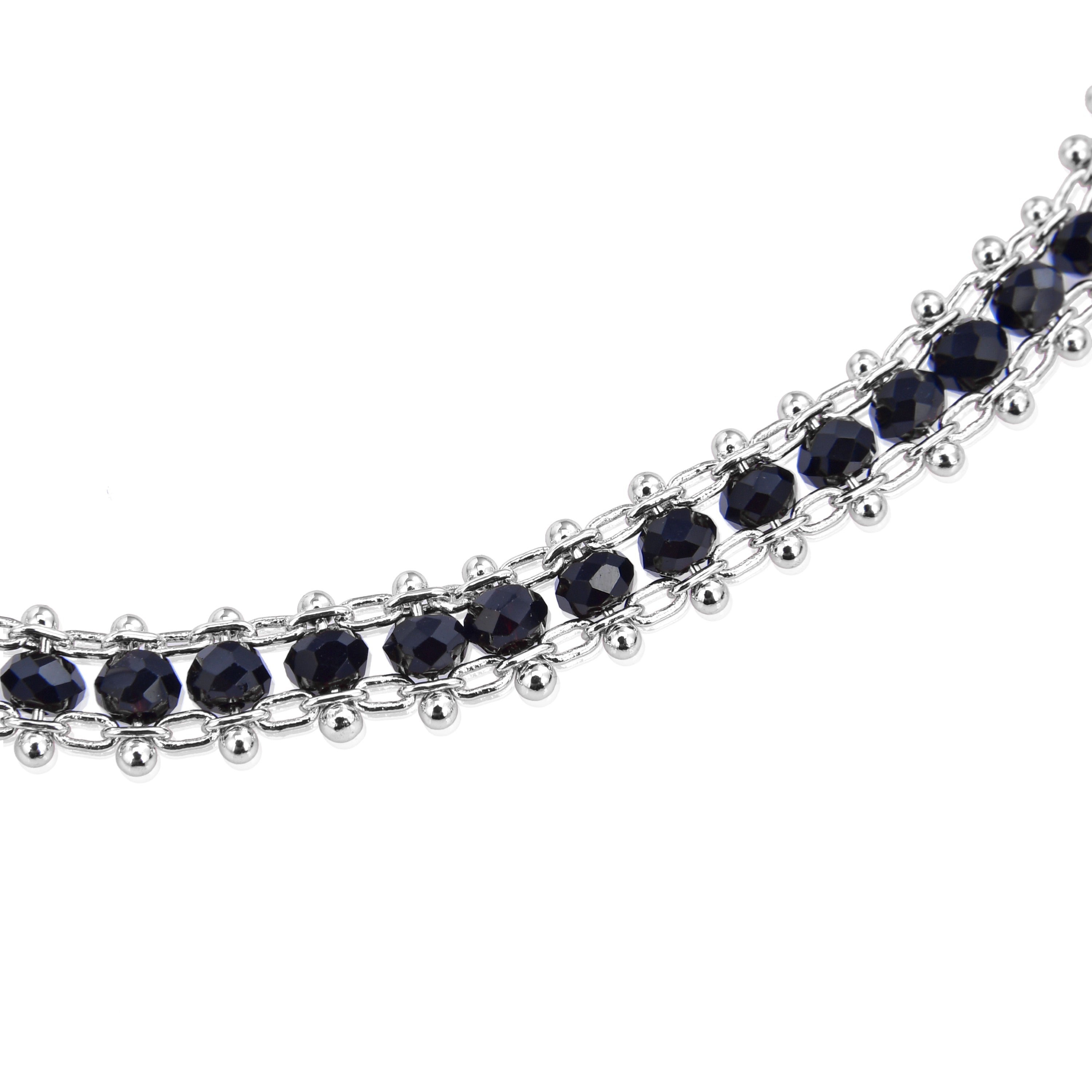 925 Sterling Silver Bracelet with Black Crystal, Rhodium Finish - Lailai