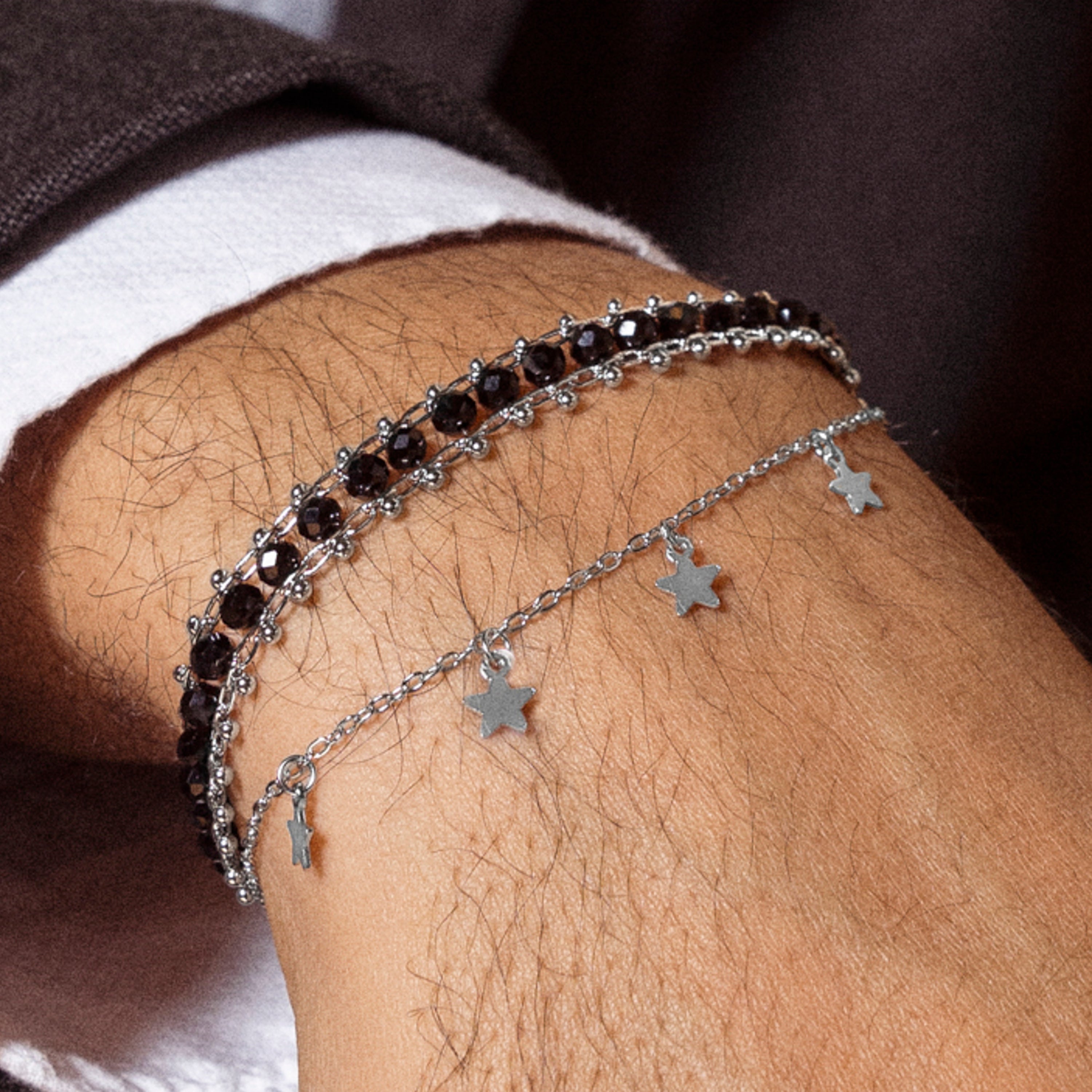 925 Sterling Silver Bracelet with Black Crystal, Rhodium Finish - Lailai