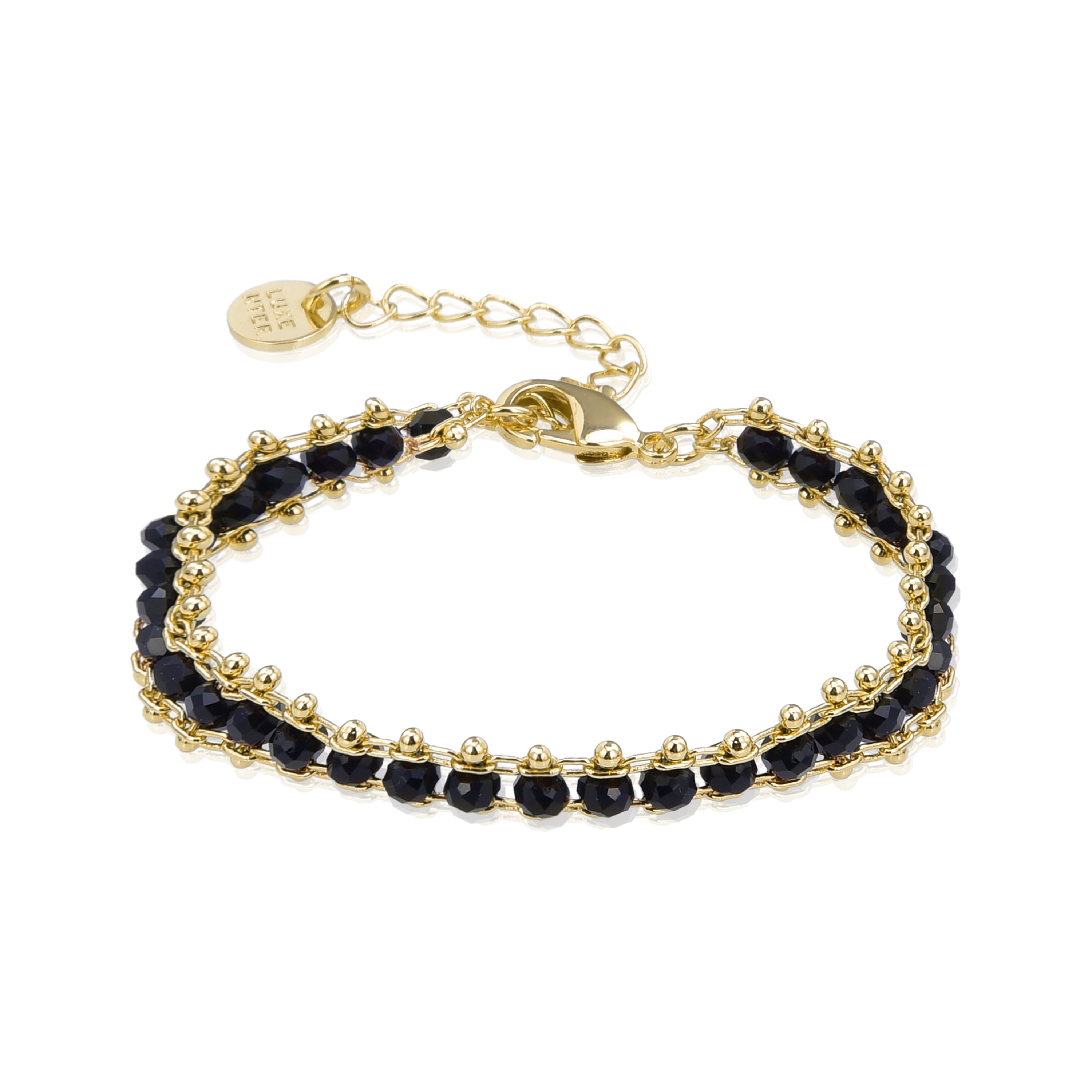 Pulseira de Prata de Lei 925 com Cristal Preto com acabamento em ouro amarelo 18K - Lailai