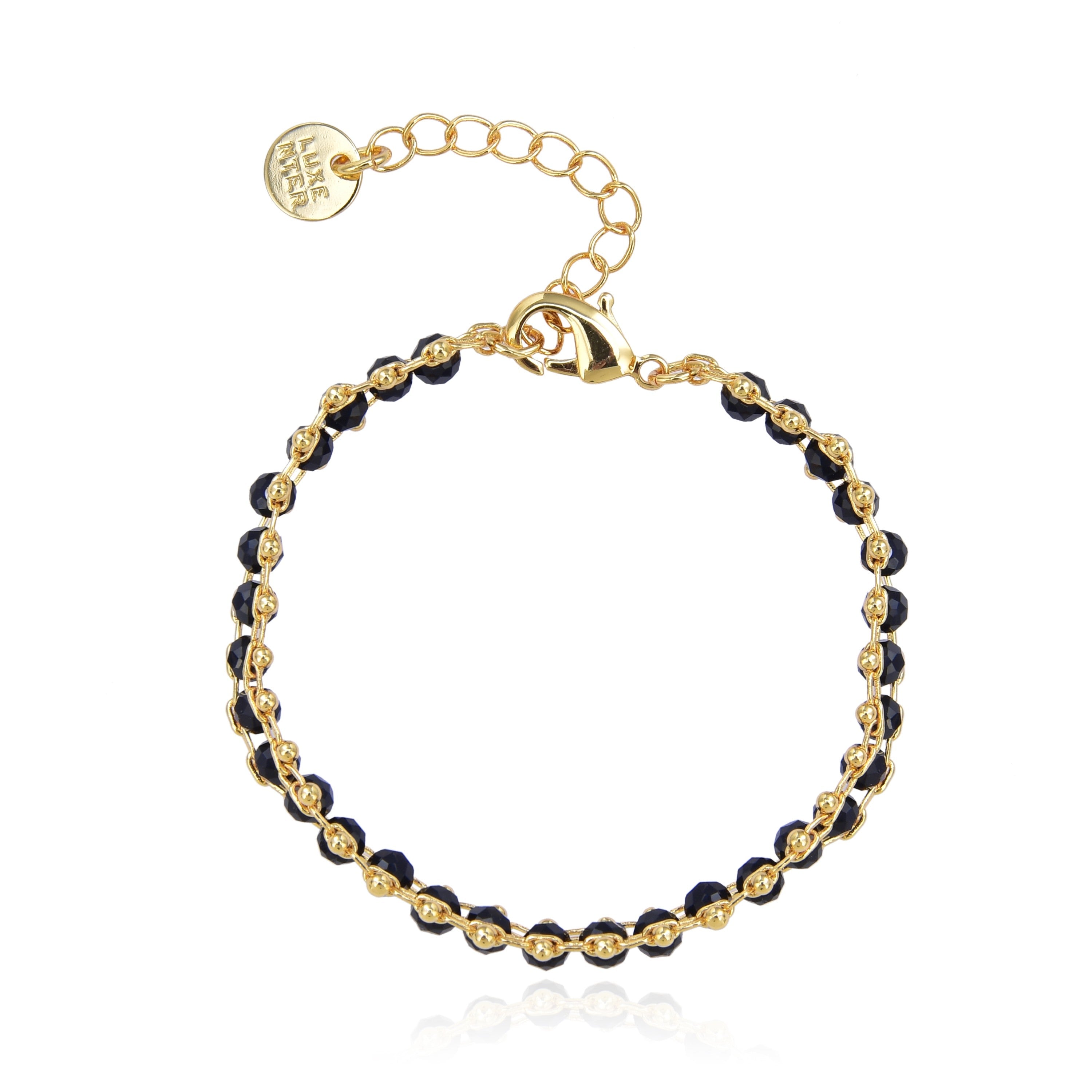 Pulsera de Plata de Ley 925 con Cristal Negro acabada en oro amarillo 18K - Lailai