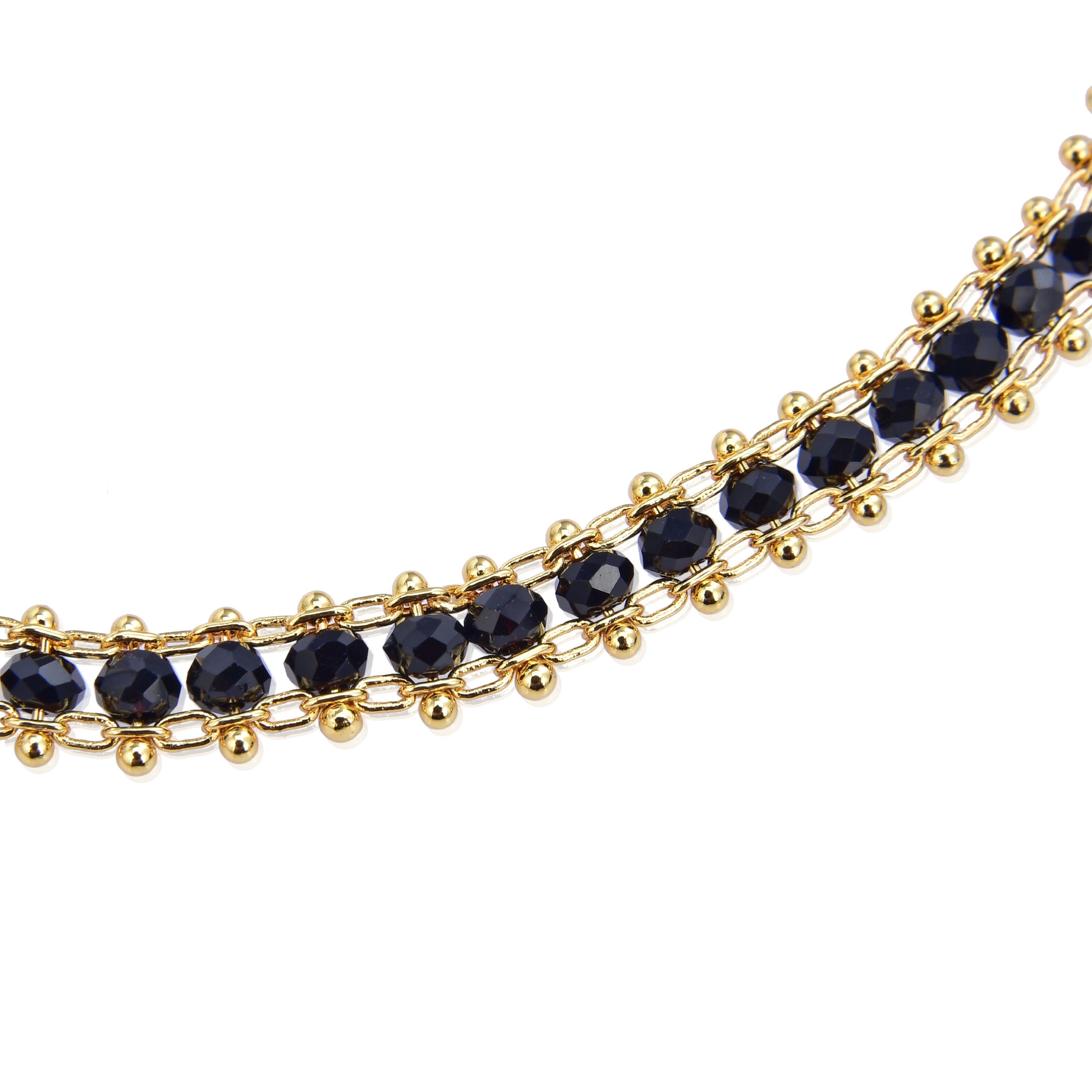 Pulsera de Plata de Ley 925 con Cristal Negro acabada en oro amarillo 18K - Lailai