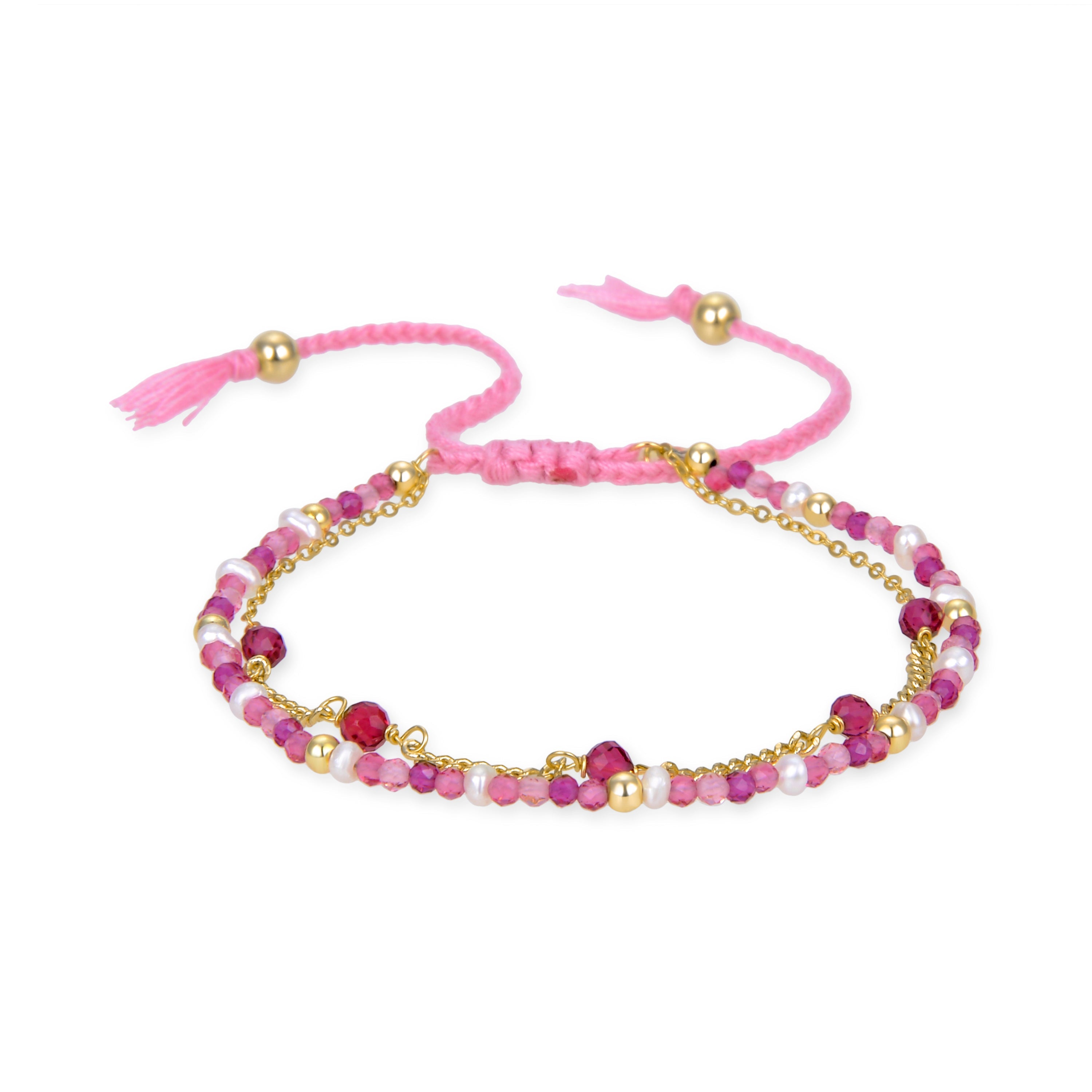 925 Sterling Silver Bracelet with Pink Crystals Finished in 18K Yellow Gold - Raknis