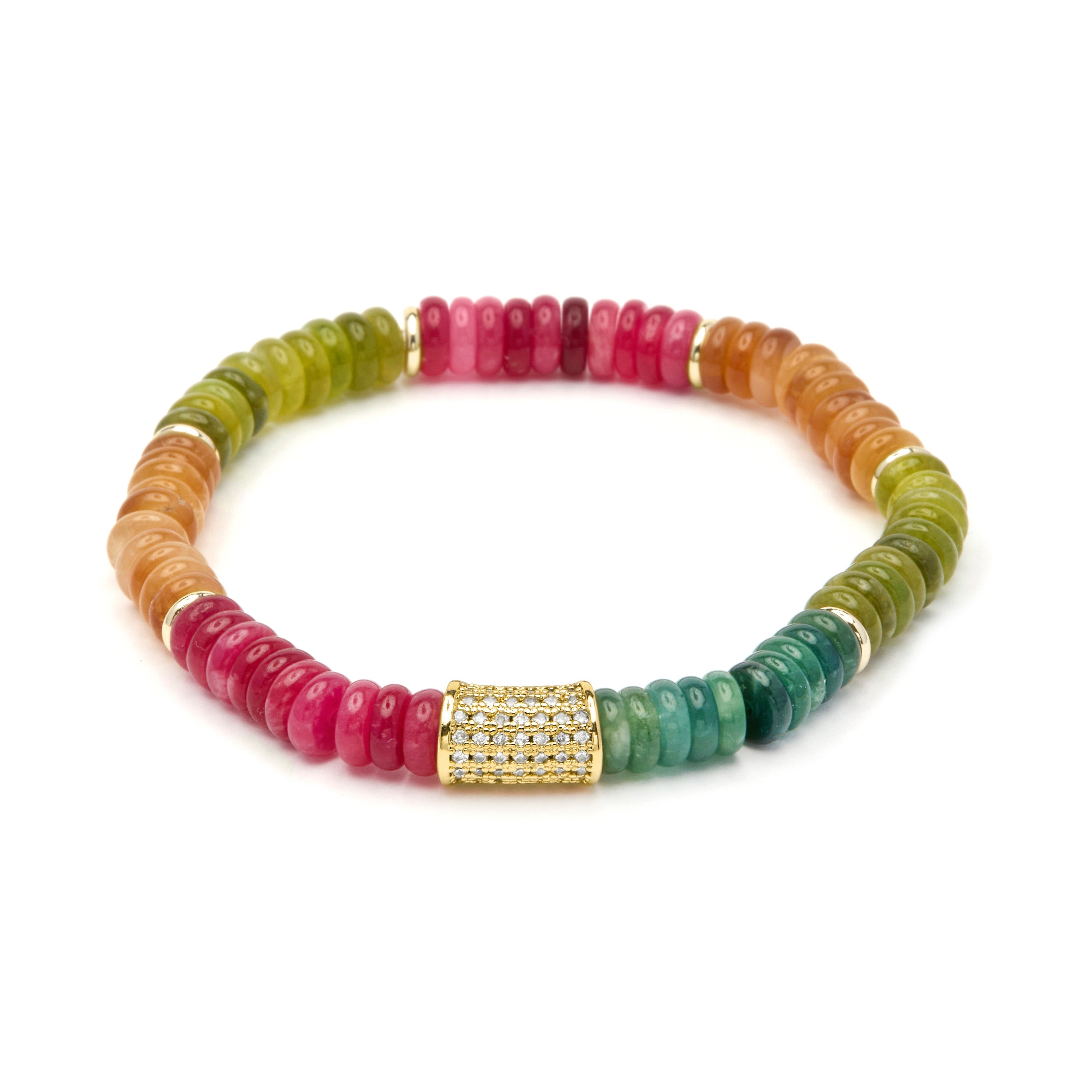 925 Sterling Silver and Multicolored Tourmaline Bracelet with 18k Yellow Gold Finish - Megro