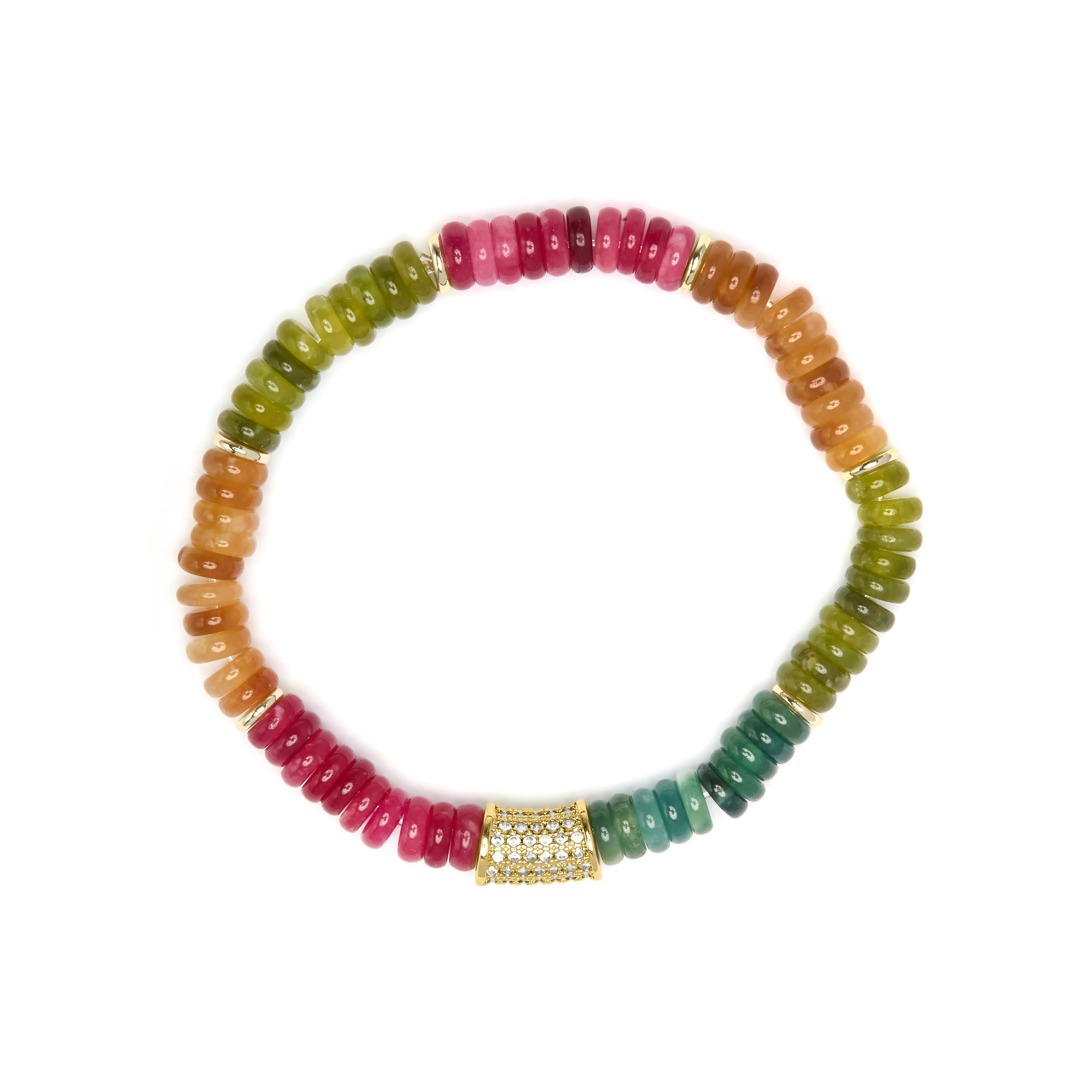 925 Sterling Silver and Multicolored Tourmaline Bracelet with 18k Yellow Gold Finish - Megro