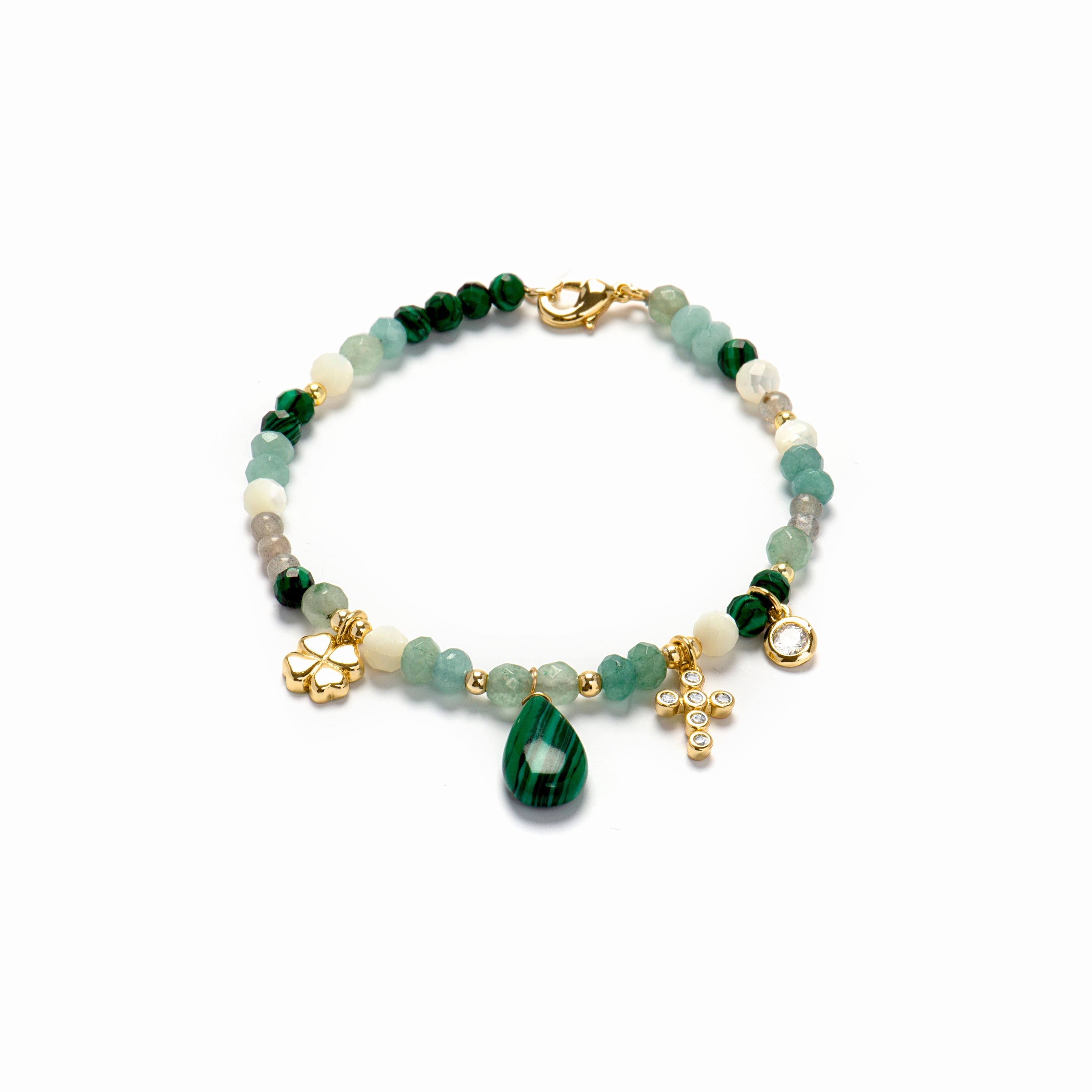 925 Sterling Silver Bracelet with Malachite Finished in 18K Yellow Gold - Miya