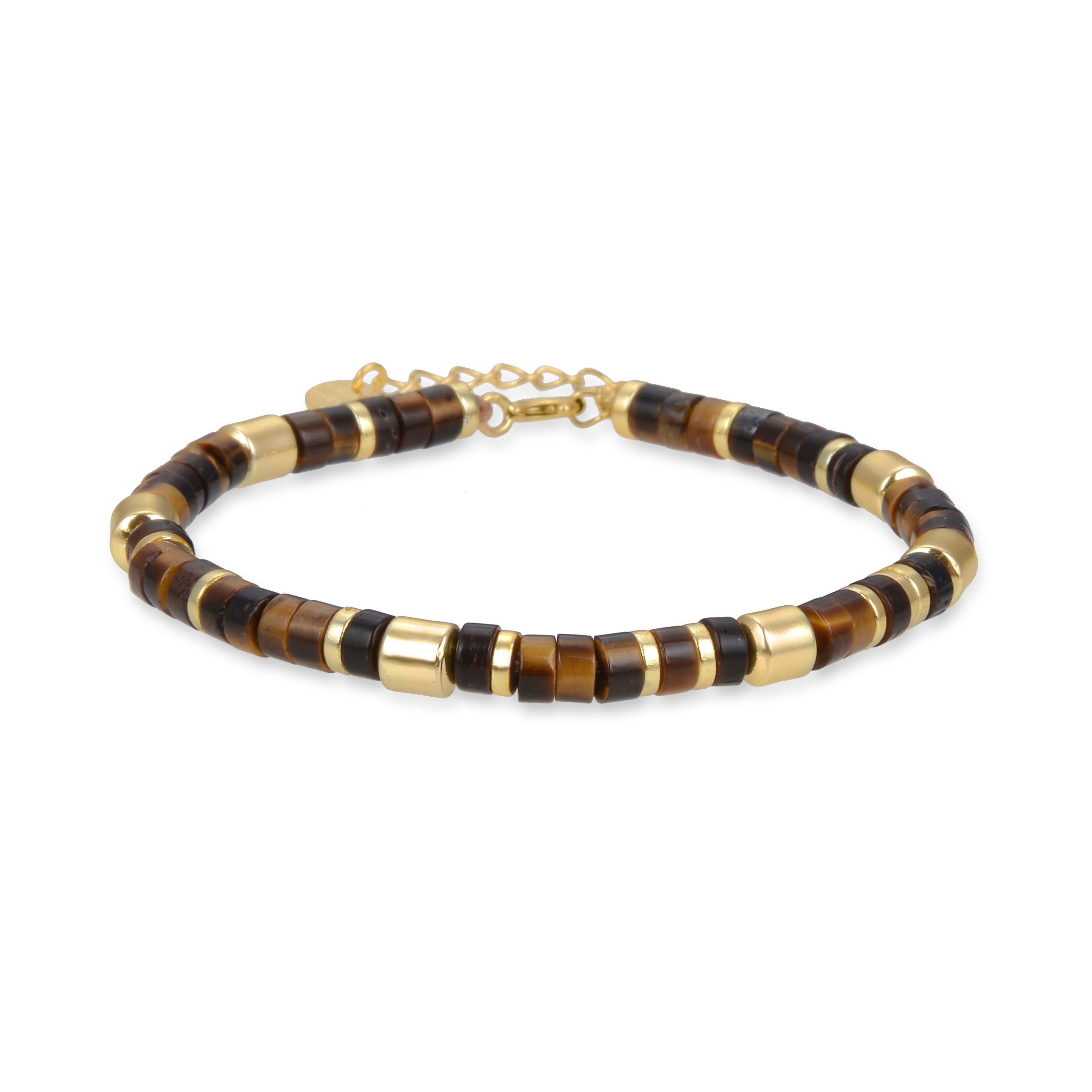 925 Sterling Silver Tiger&amp;#39;s Eye Bracelet finished in 18K yellow gold - Ihun