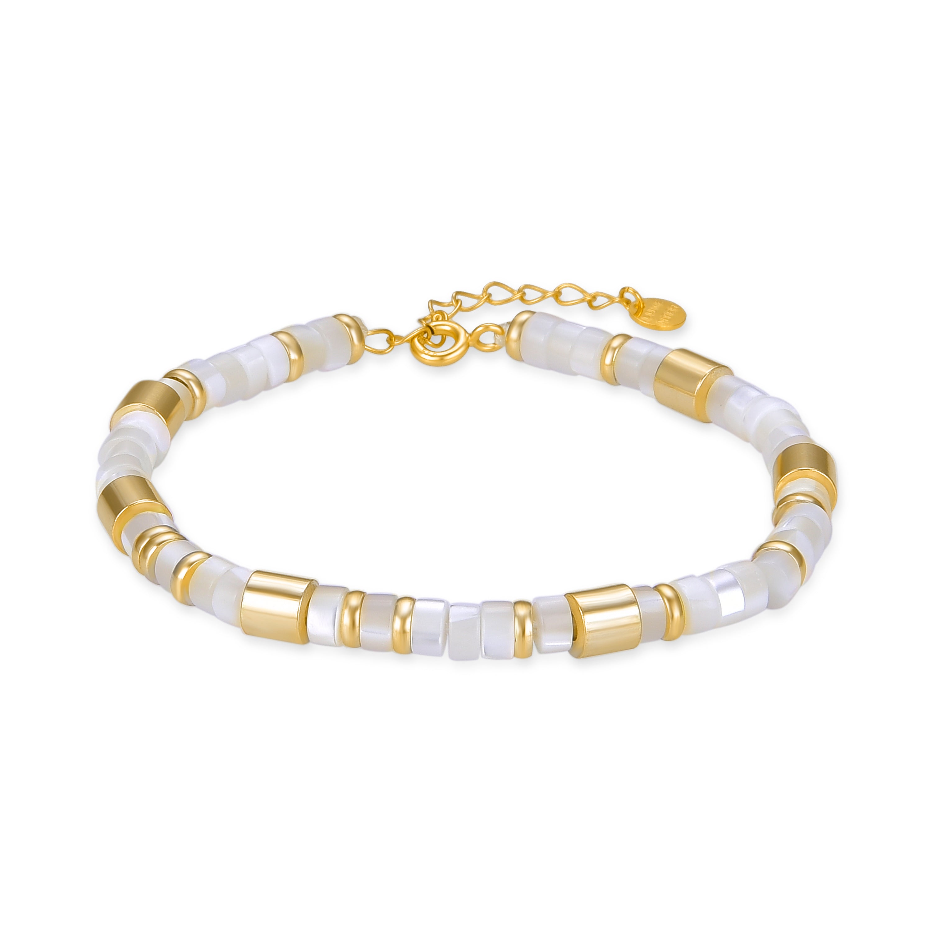 925 Sterling Silver Bracelet with White Mother of Pearl Finished in 18K Yellow Gold - Wicoy