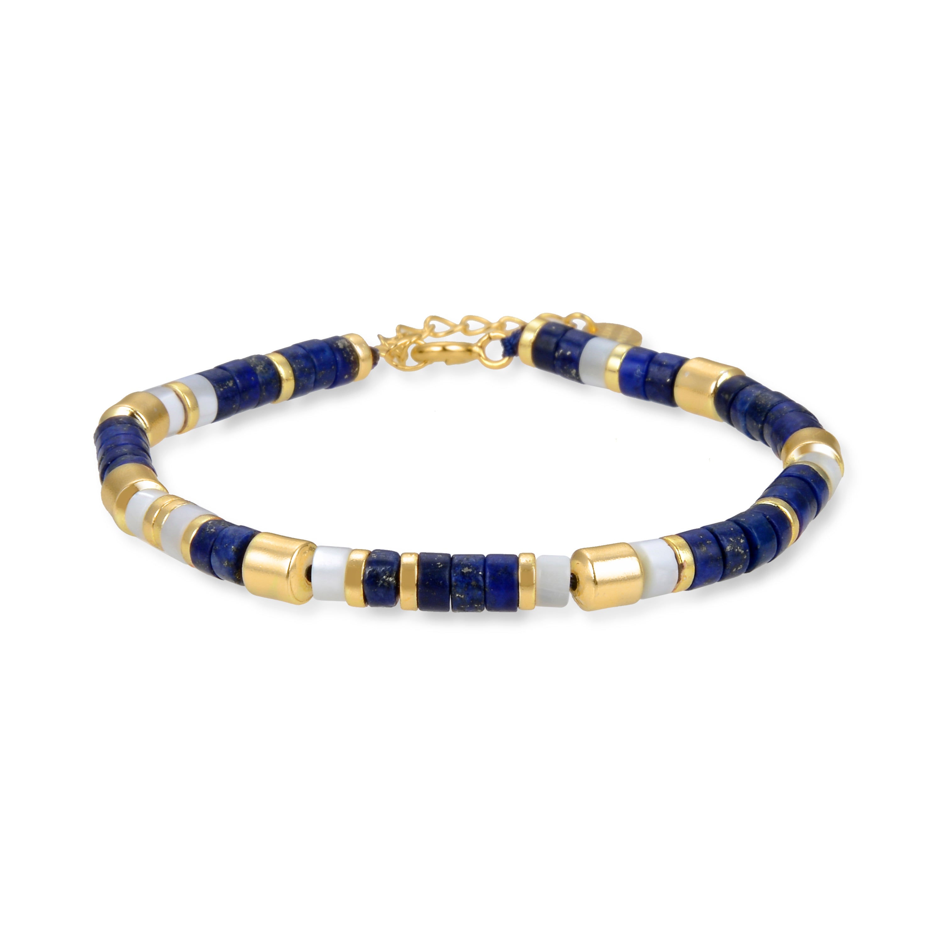 925 Sterling Silver Bracelet with Natural Lapis Lazuli Finished in 18K Yellow Gold - Ihun