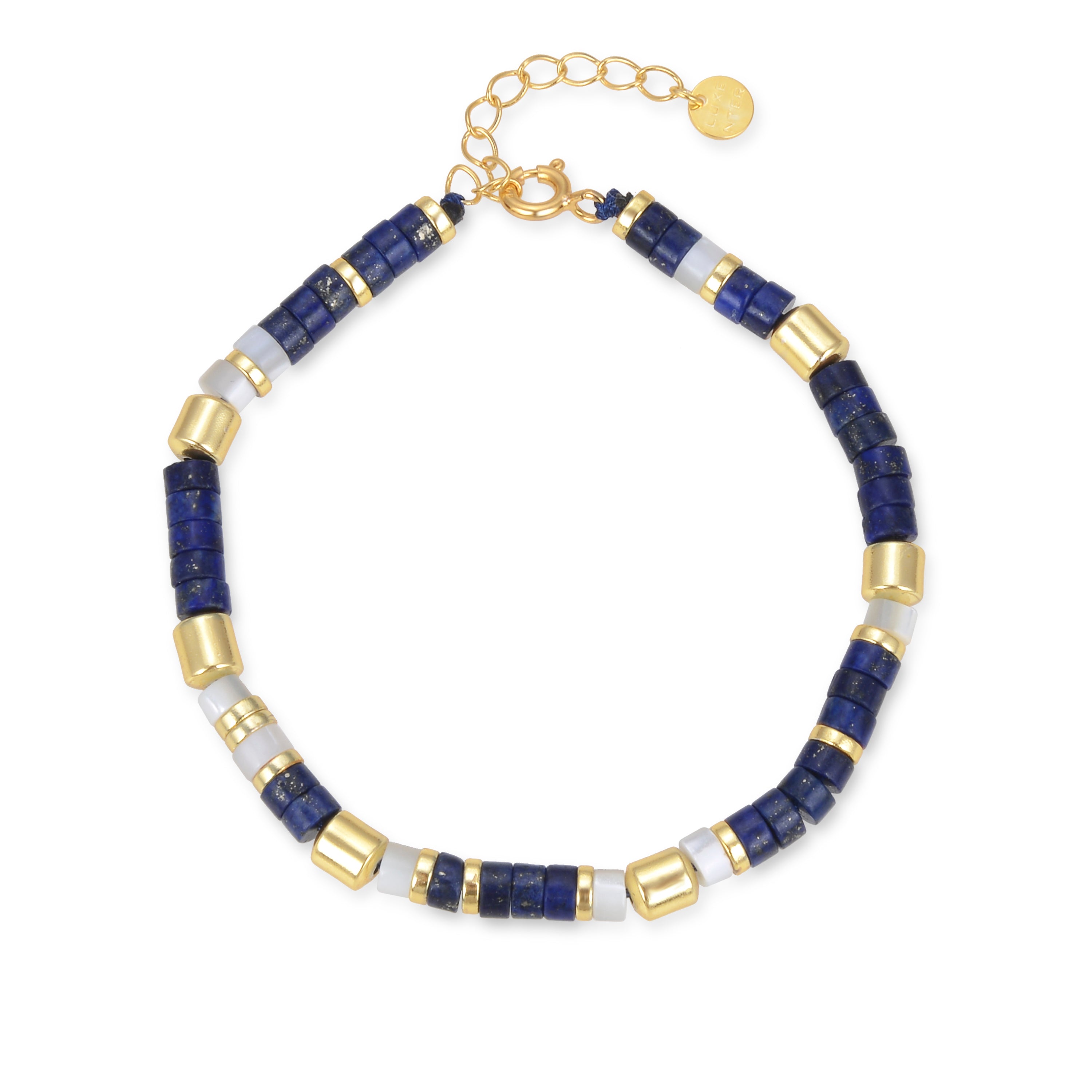 925 Sterling Silver Bracelet with Natural Lapis Lazuli Finished in 18K Yellow Gold - Ihun