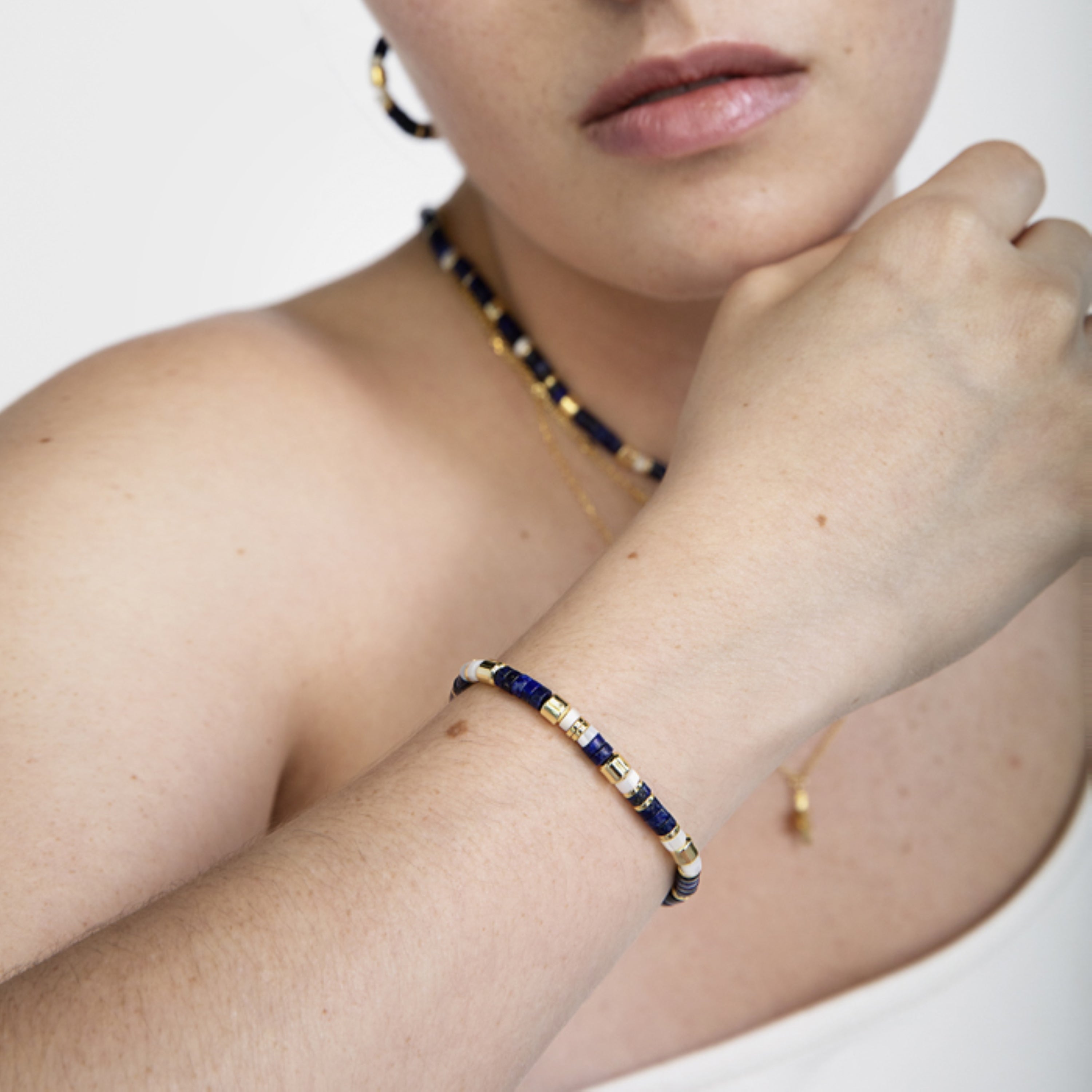 925 Sterling Silver Bracelet with Natural Lapis Lazuli Finished in 18K Yellow Gold - Ihun