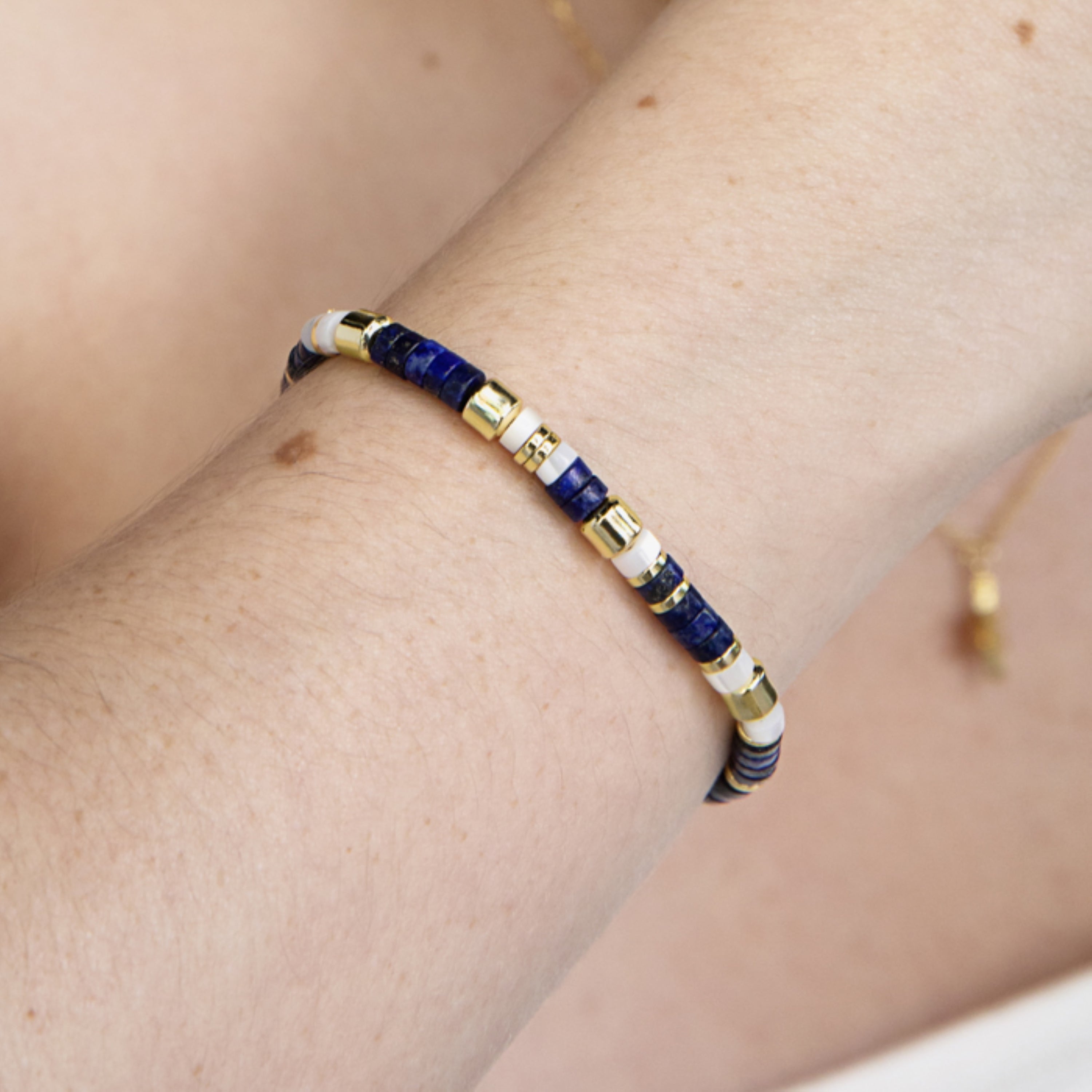 925 Sterling Silver Bracelet with Natural Lapis Lazuli Finished in 18K Yellow Gold - Ihun
