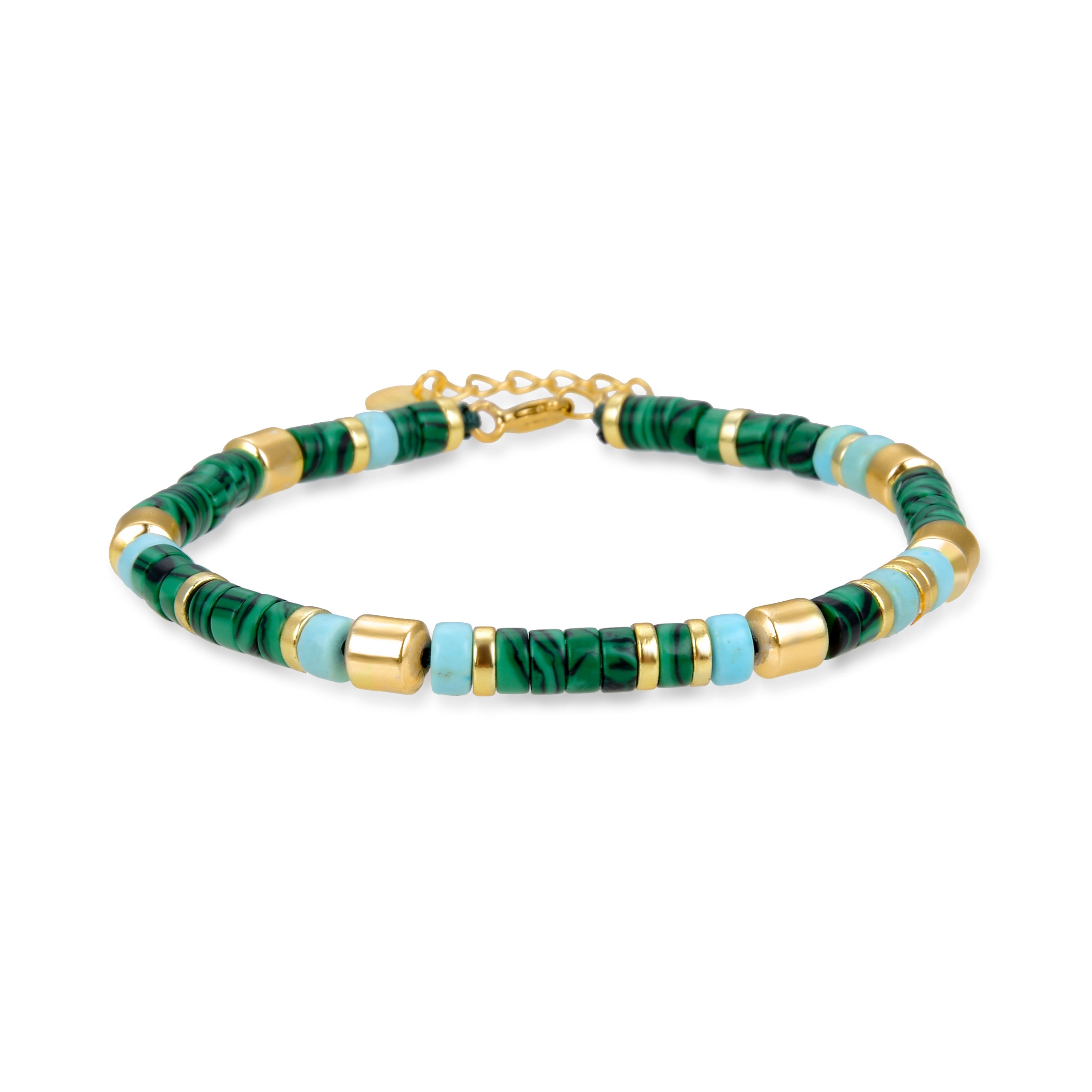 925 Sterling Silver Bracelet with Malachite Finished in 18K Yellow Gold - Ihun