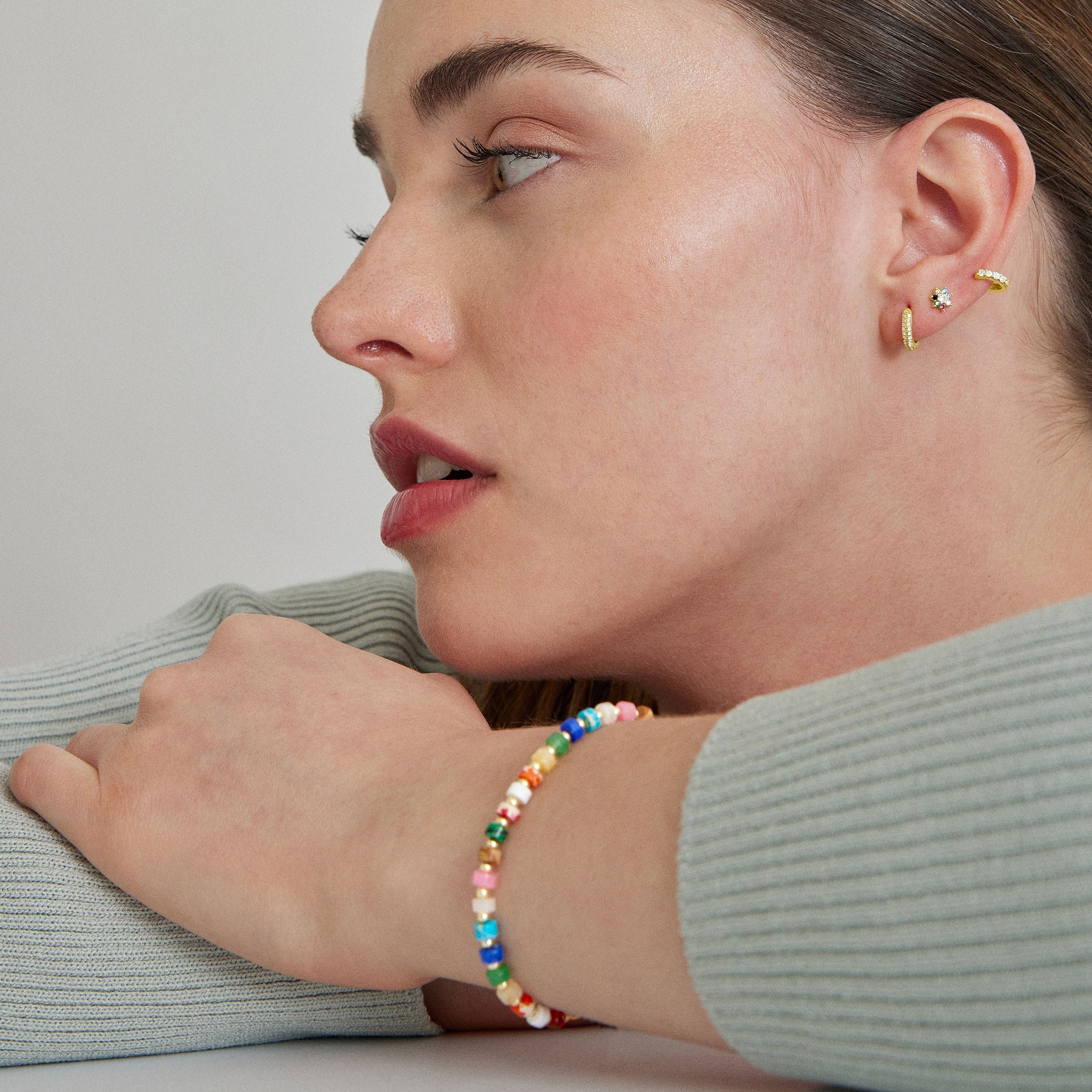 925 Sterling Silver Bracelet with Multicolor Crystals Finished in 18K Yellow Gold - Ihun