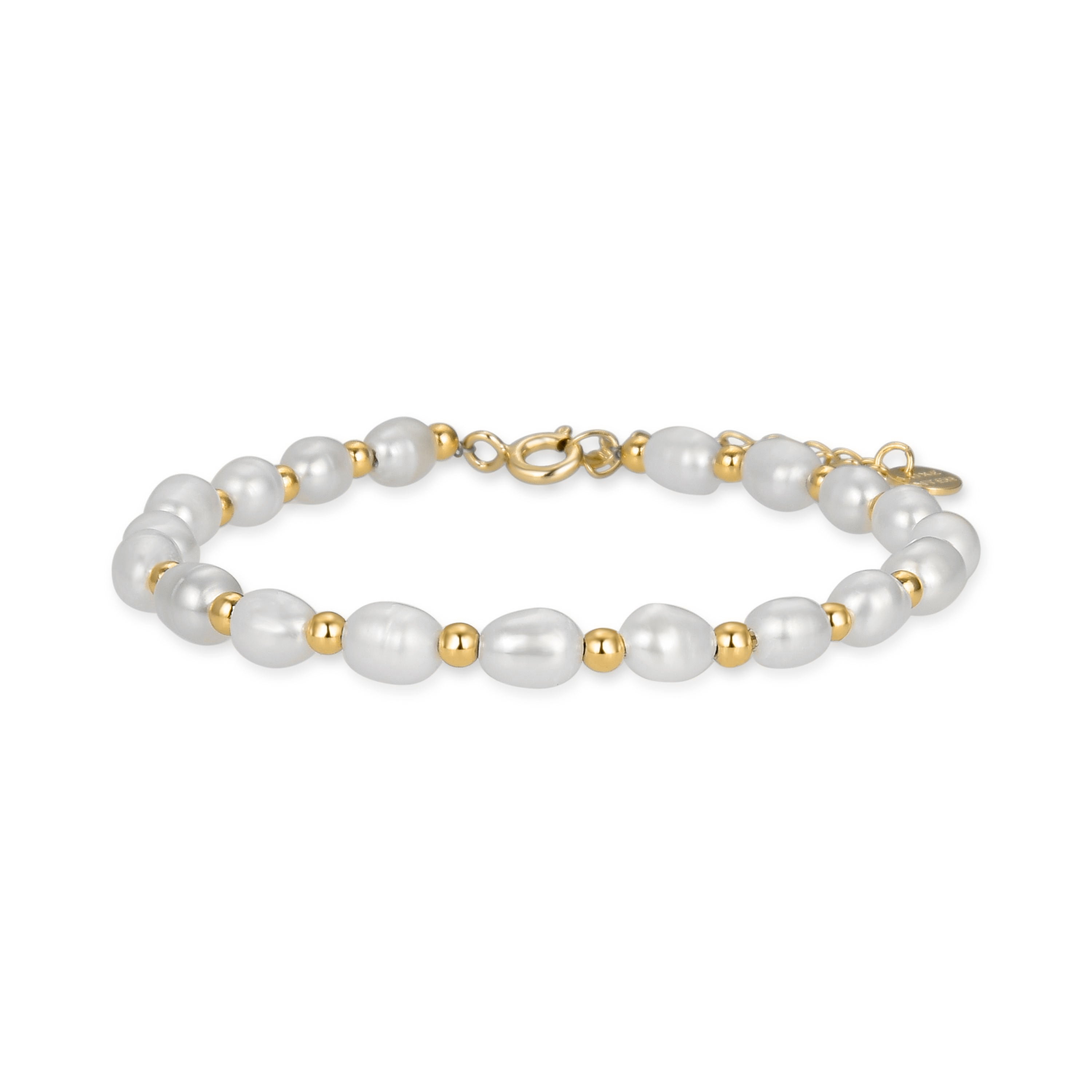 925 Sterling Silver Bracelet with White Pearl finished in 18K Yellow Gold - Zul