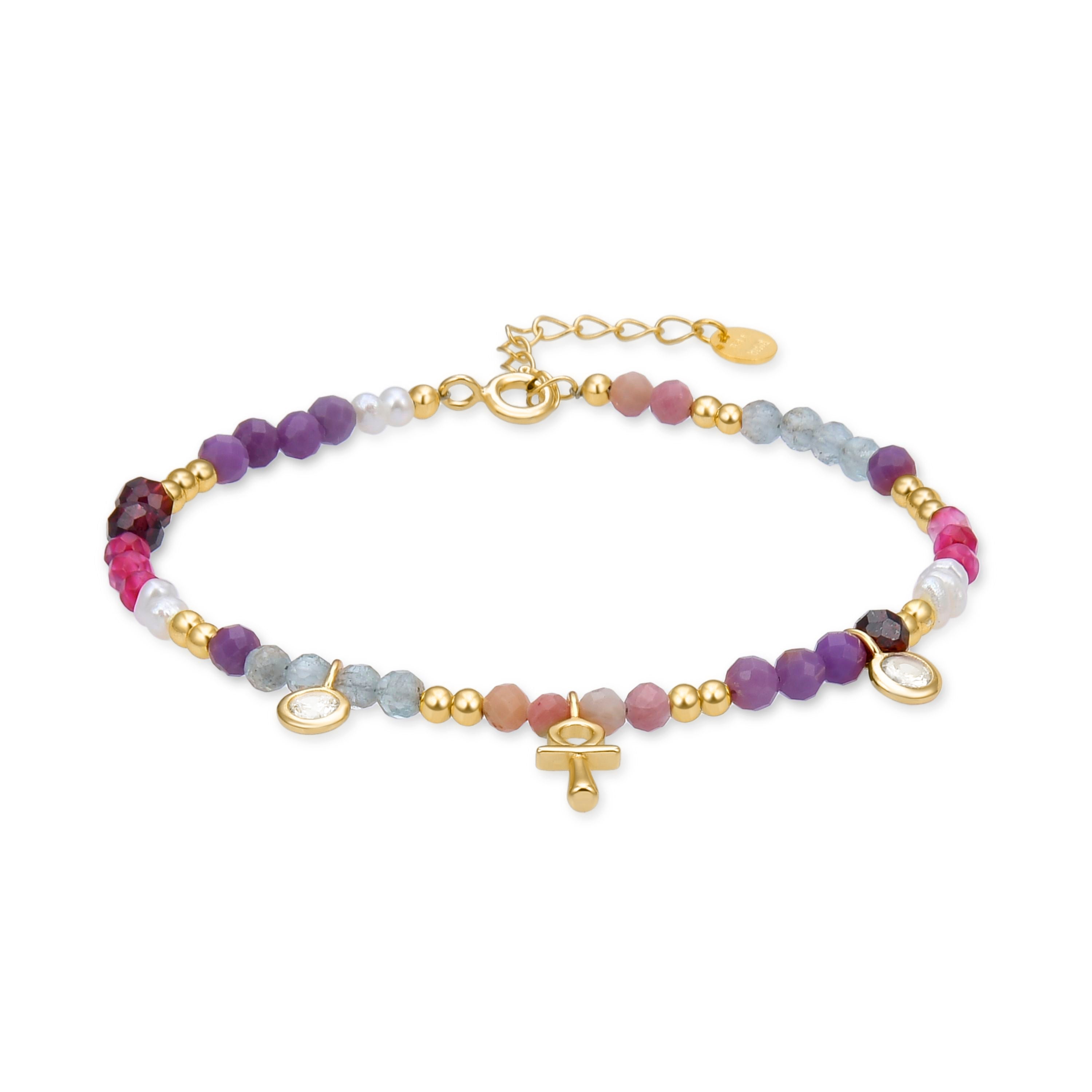 925 Sterling Silver Bracelet with Morganite Zirconia finished in 18K Yellow Gold - Lalil
