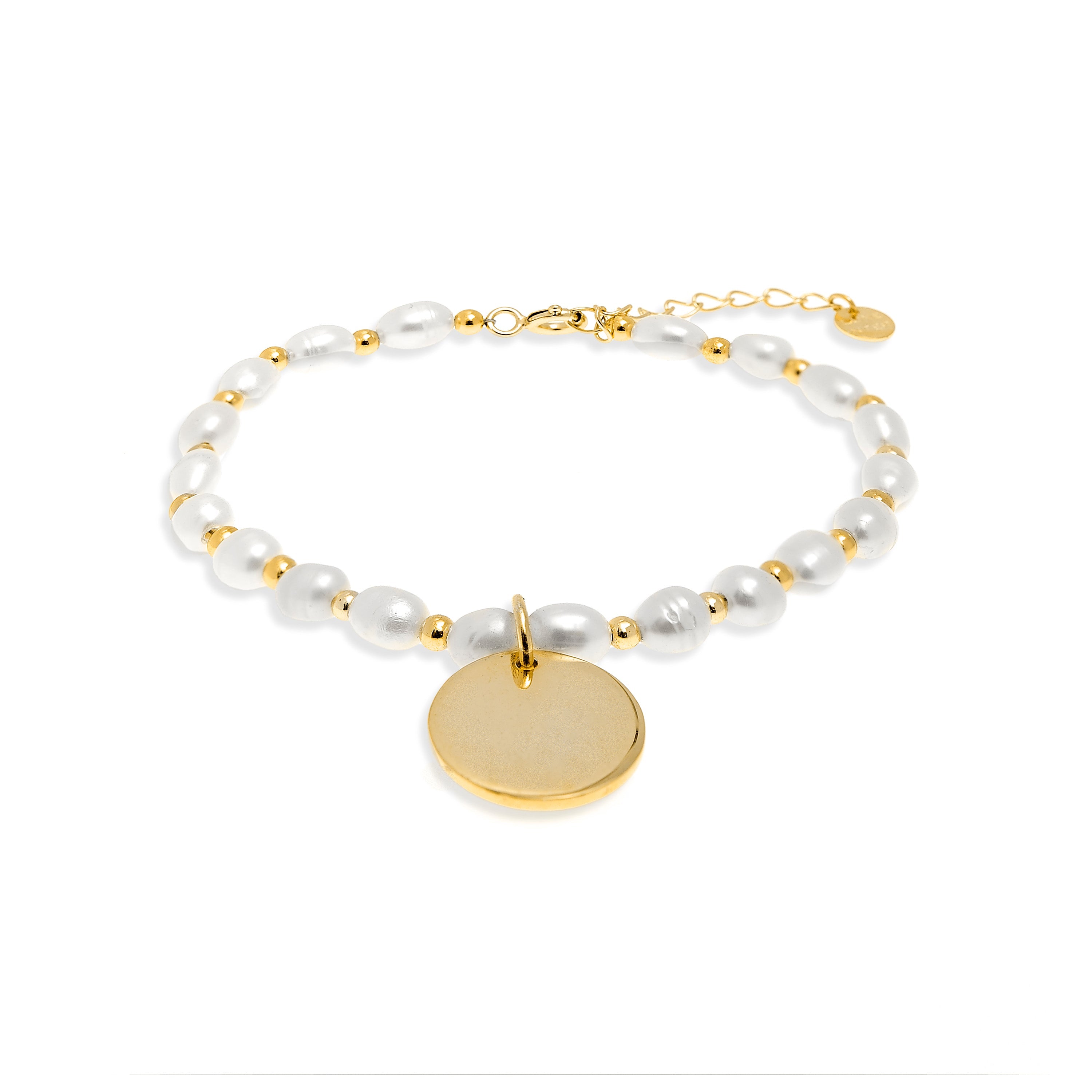 925 Sterling Silver Bracelet with White Pearl finished in 18K Yellow Gold - Mahi