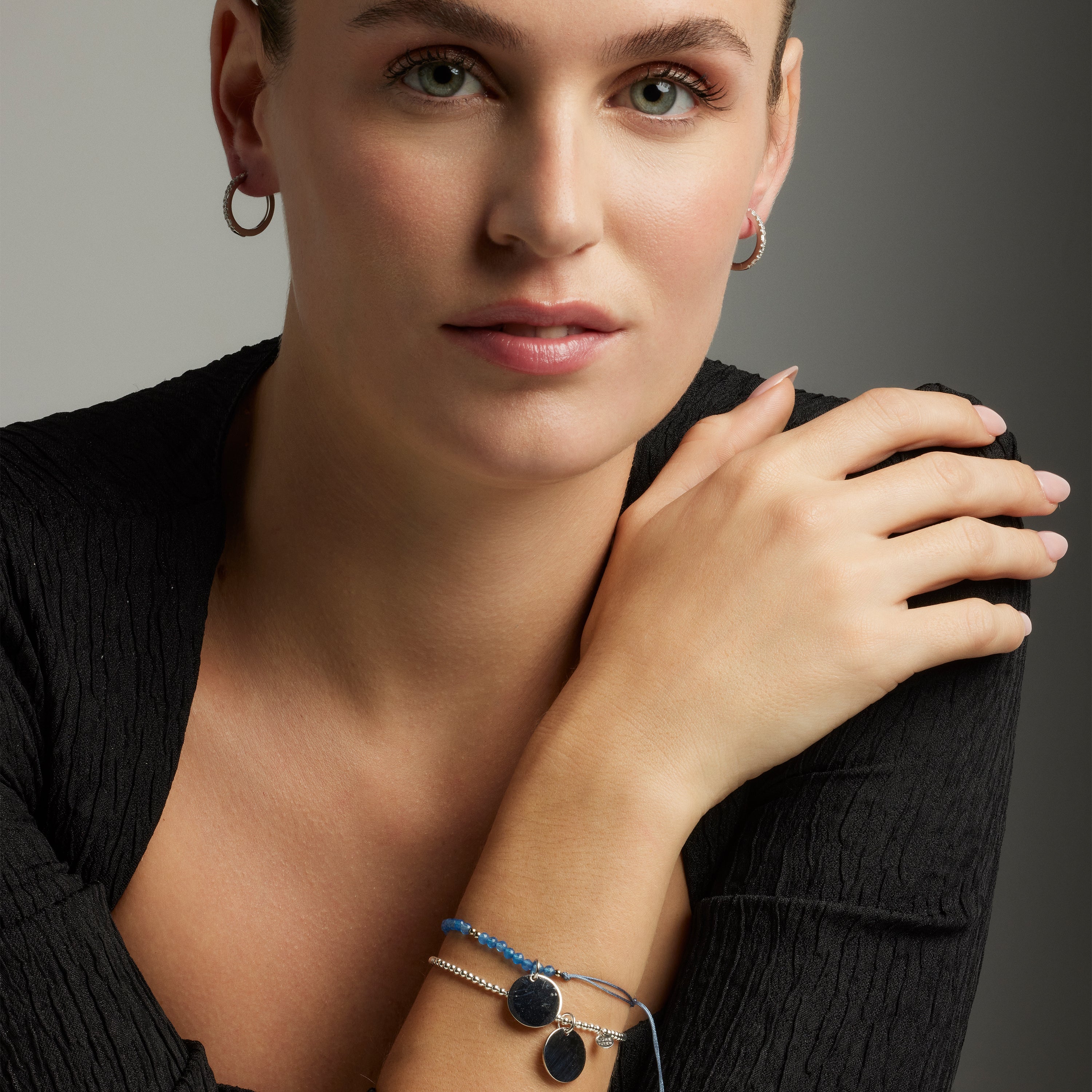 925 Sterling Silver Bracelet with Hematite, Rhodium Finish - Krasai