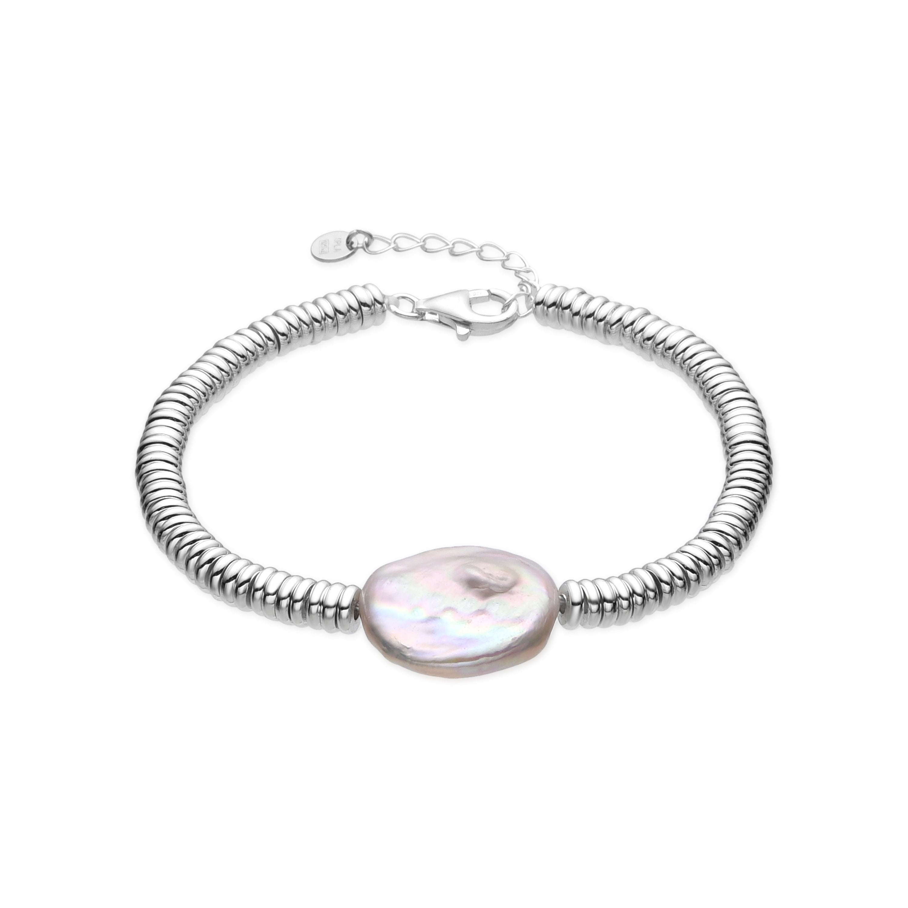 925 Sterling Silver and White Pearl Bracelet with Rhodium Finish - Siever