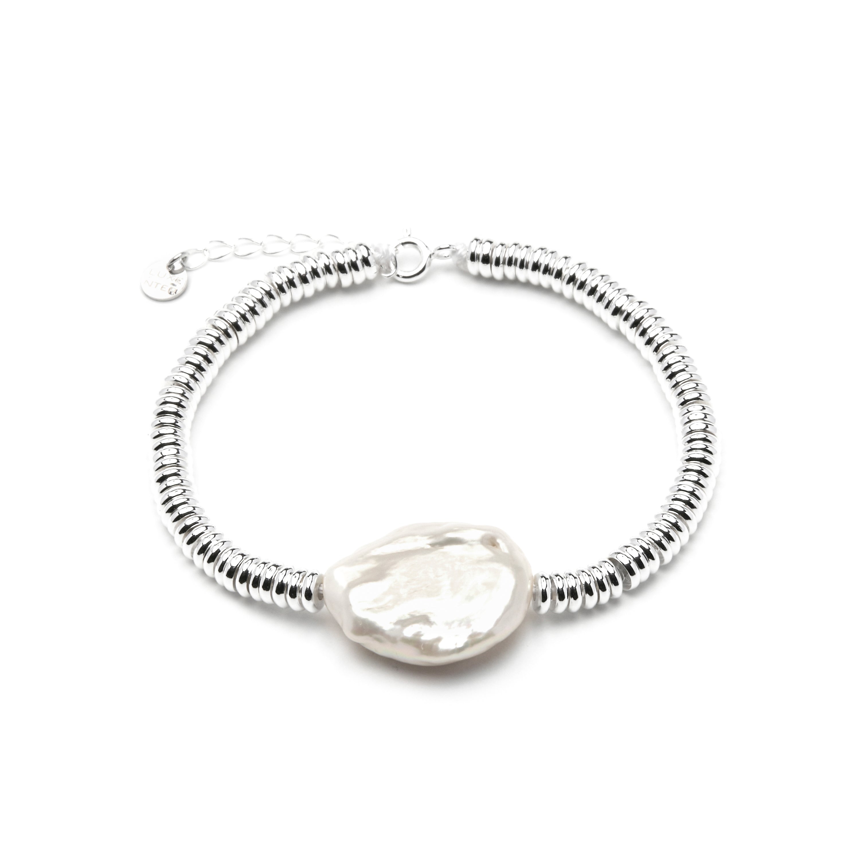 925 Sterling Silver and White Pearl Bracelet with Rhodium Finish - Siever