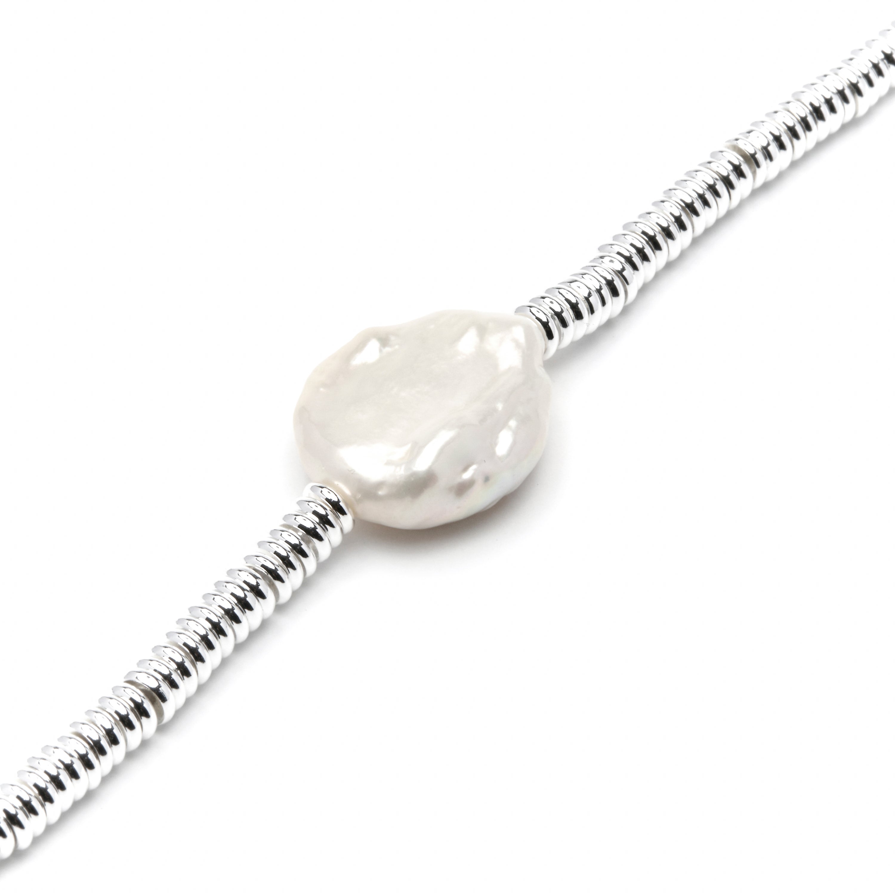 925 Sterling Silver and White Pearl Bracelet with Rhodium Finish - Siever