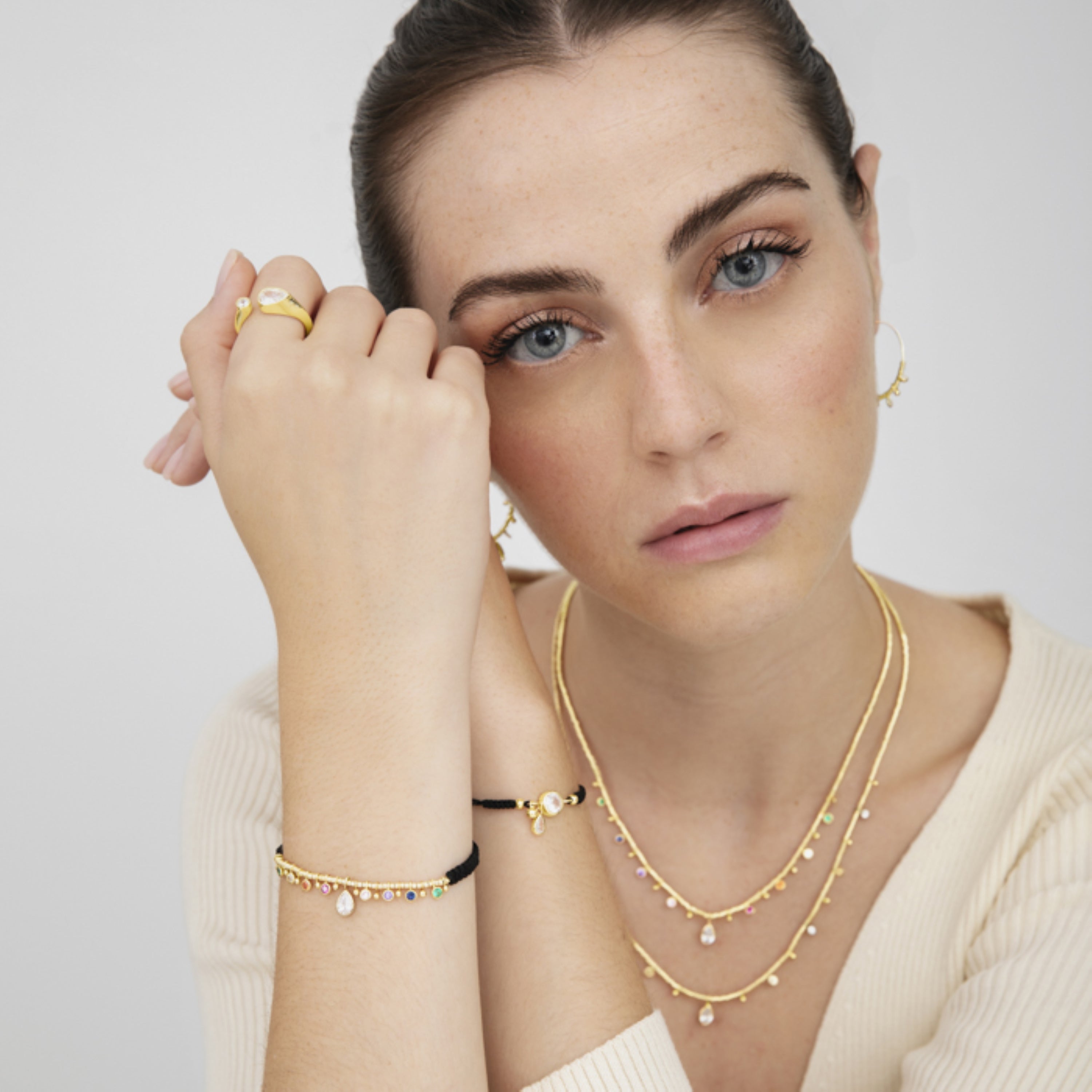 925 Sterling Silver Bracelet with Multicolor Zirconia finished in 18K Yellow Gold - Rikzun