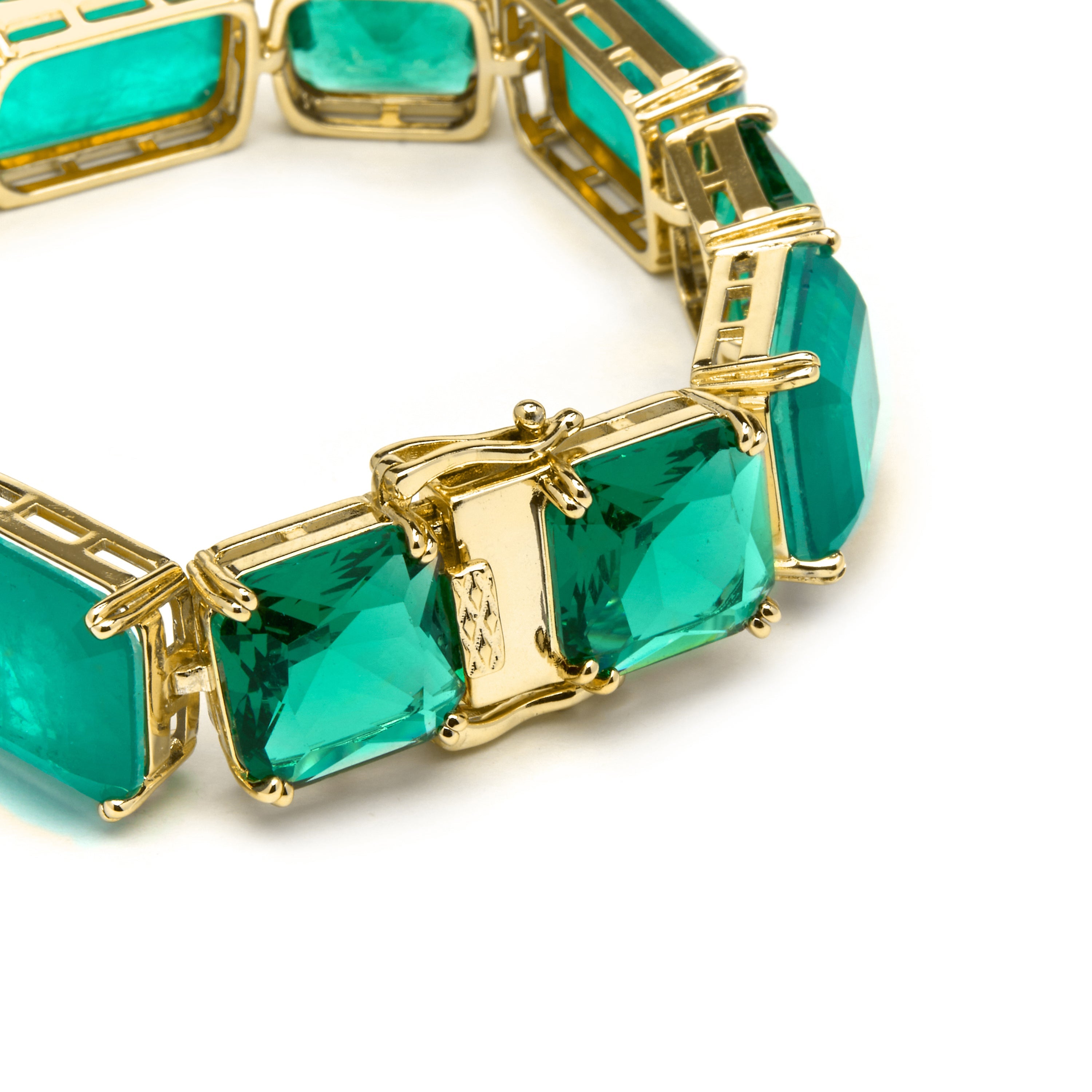 Pulseira de Prata de Lei 925 e Quartzo Hidrotermal Verde Paraíba acabamento ouro amarelo 18k - Lindrak