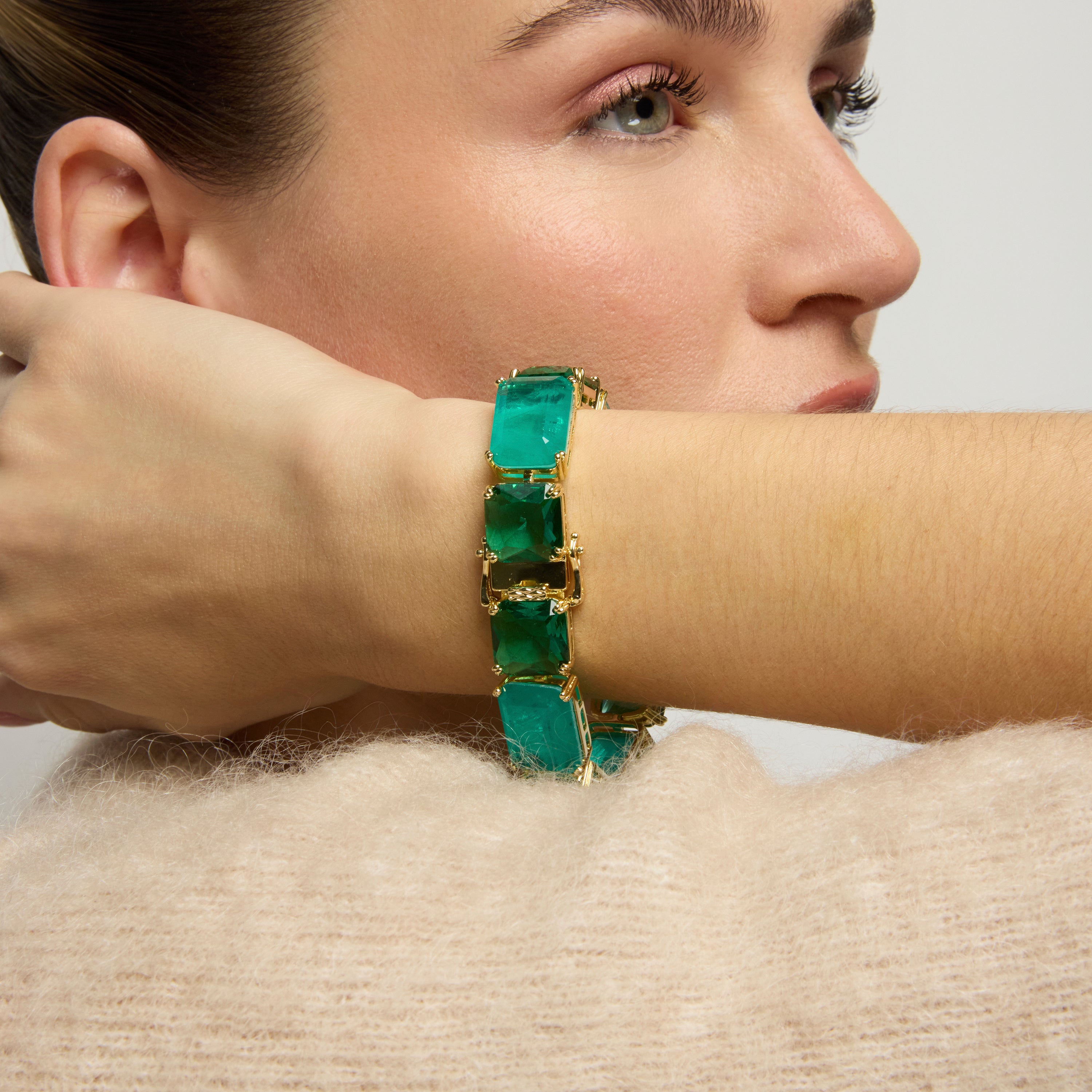 Pulseira de Prata de Lei 925 e Quartzo Hidrotermal Verde Paraíba acabamento ouro amarelo 18k - Lindrak