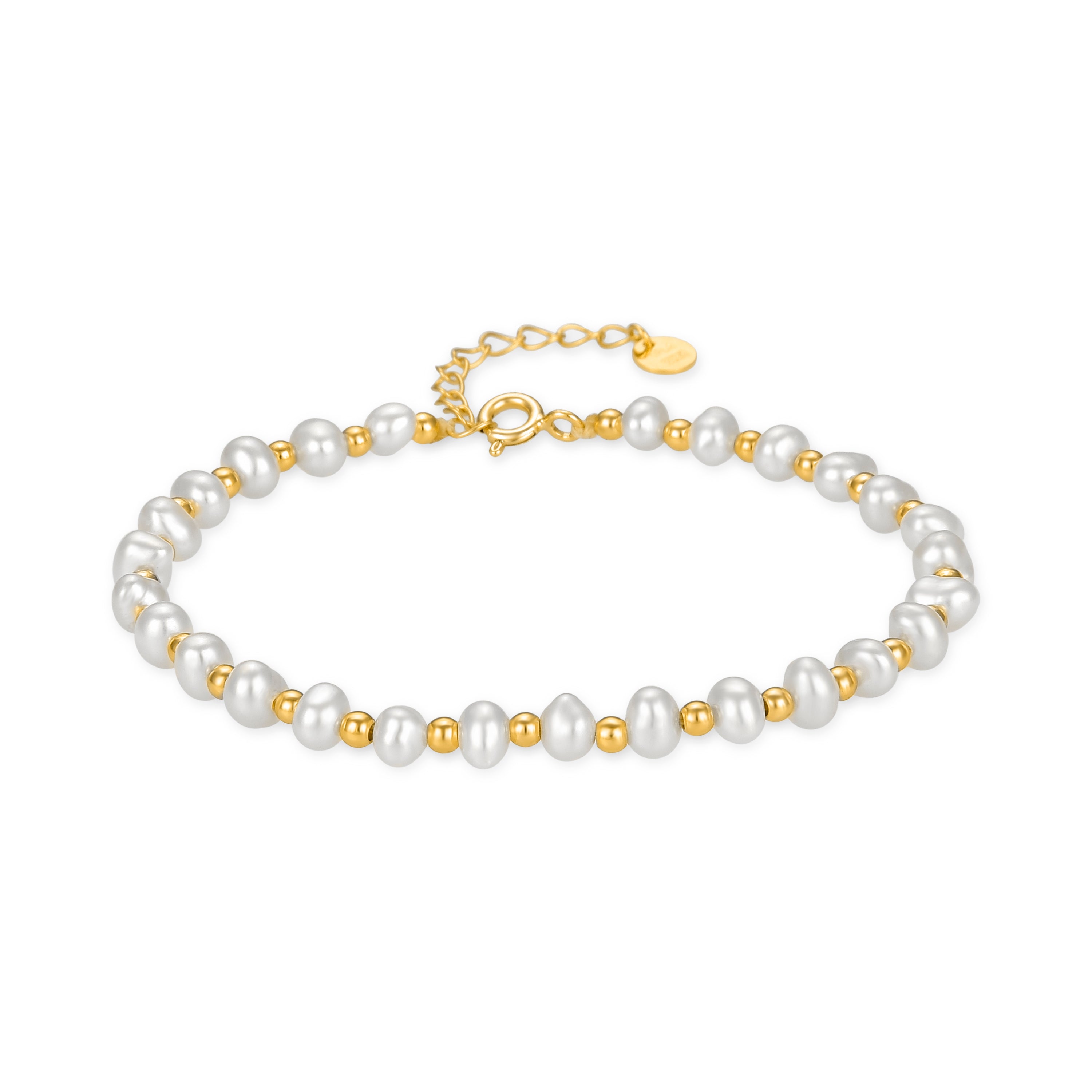 925 Sterling Silver Bracelet with White Pearl Finished in 18K Yellow Gold - Fanaz