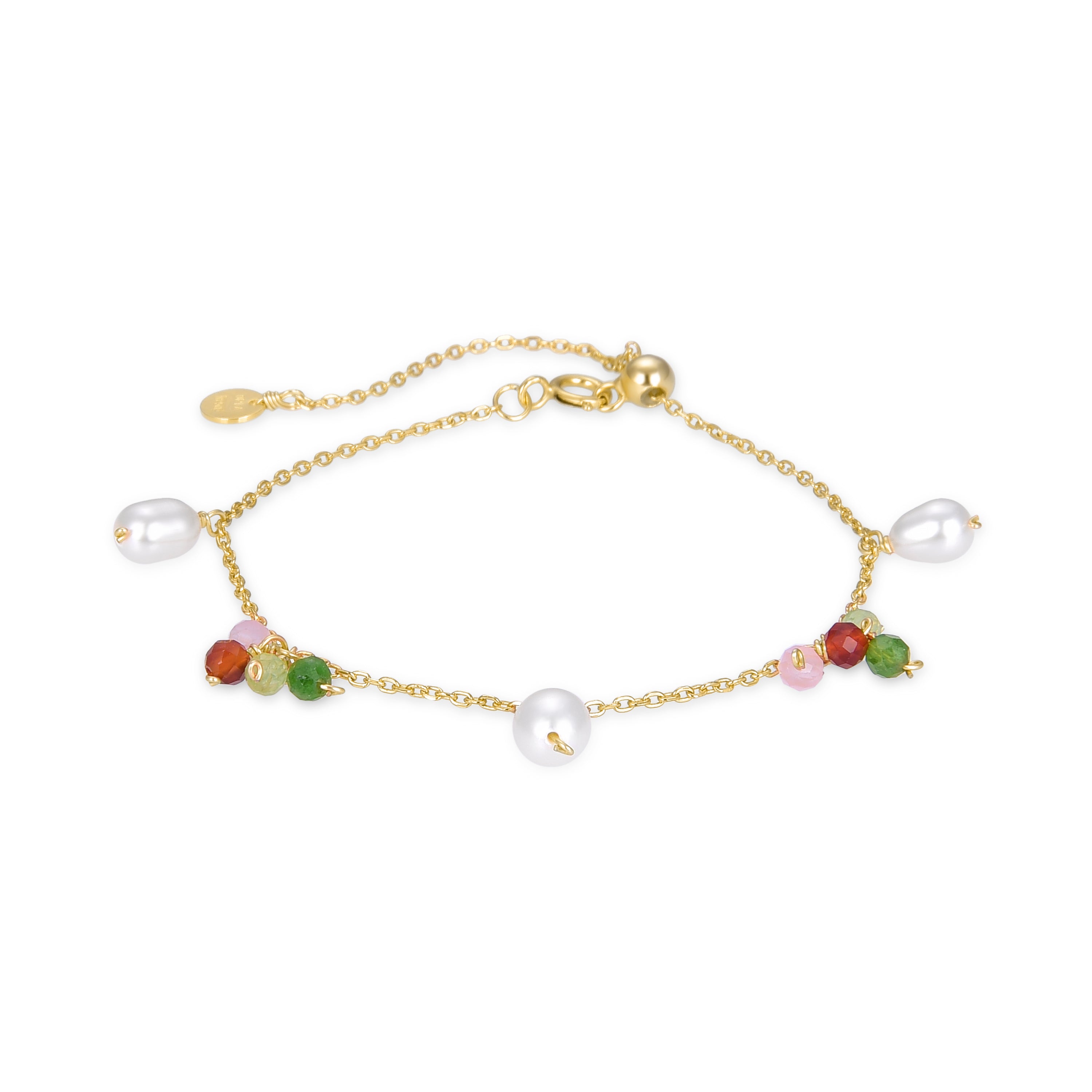 925 Sterling Silver Bracelet with White Pearl Finished in 18K Yellow Gold - Fanim