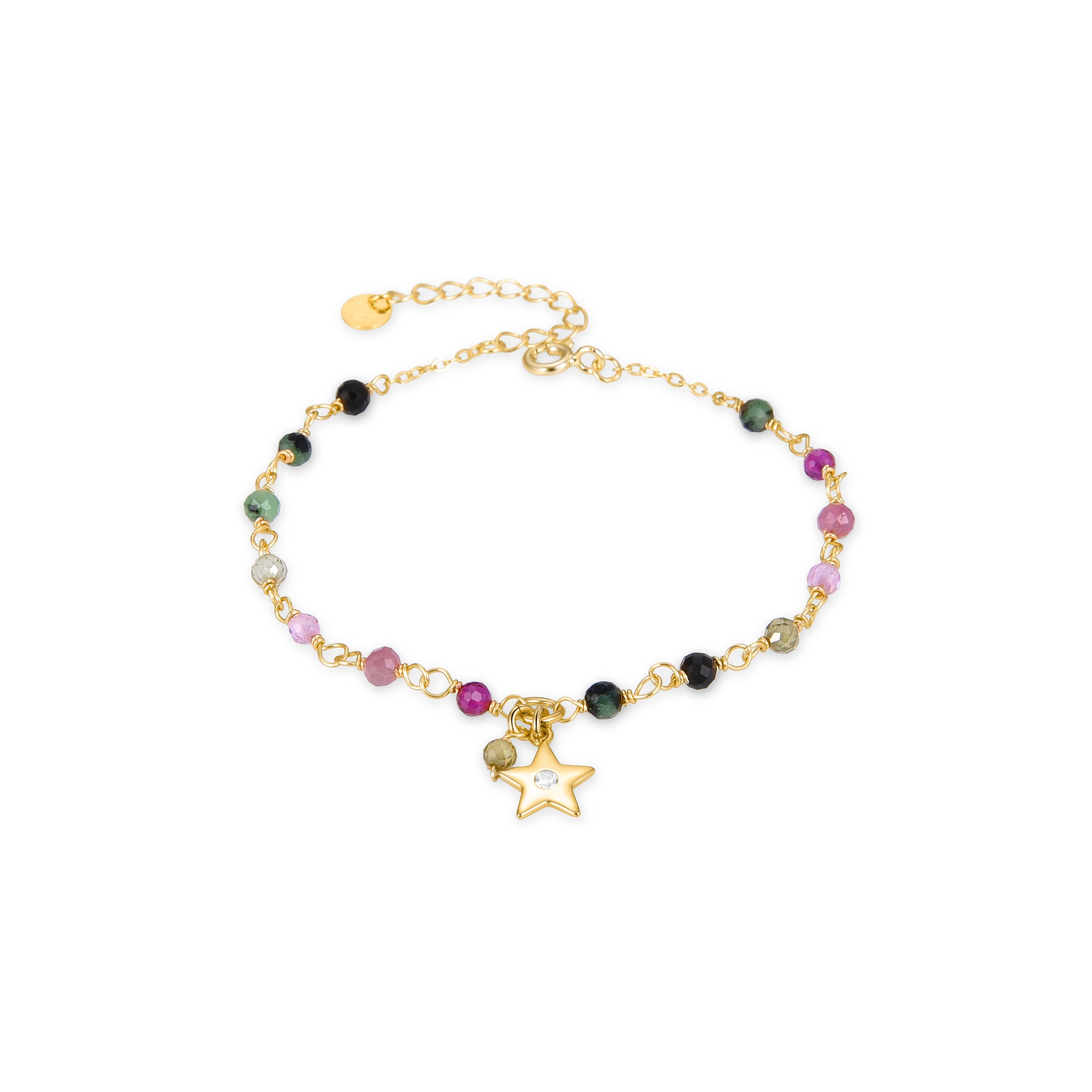 925 Sterling Silver Bracelet with Multicolor Crystals finished in 18K Yellow Gold - Suor
