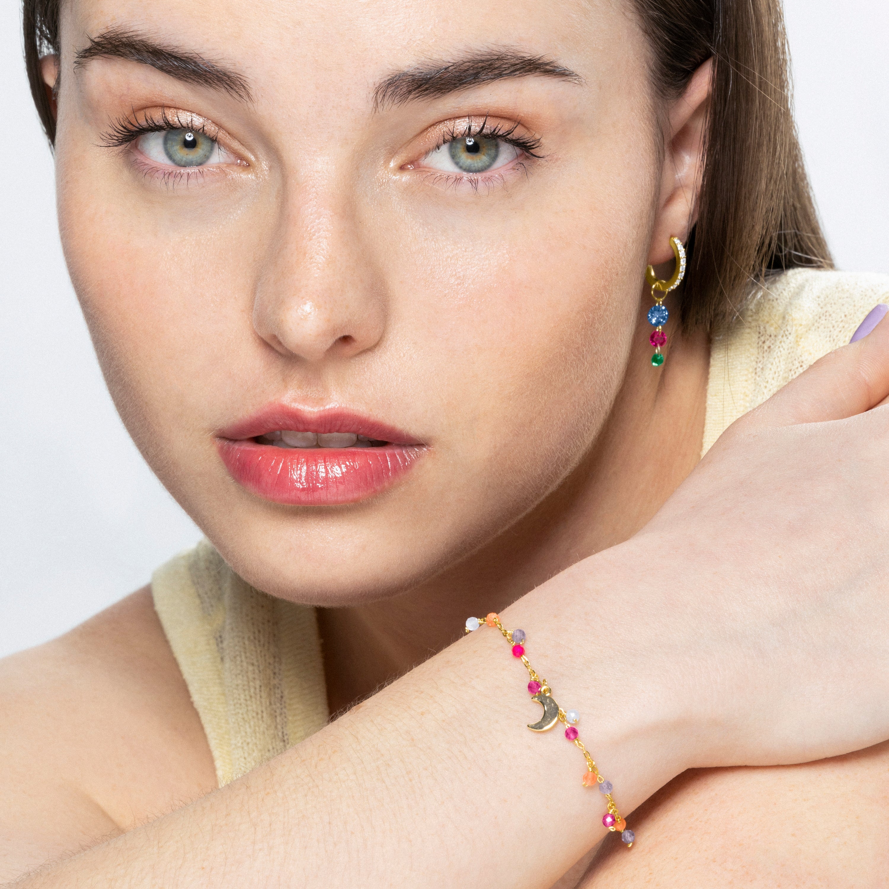 925 Sterling Silver Bracelet with Multicolor Crystals Finished in 18K Yellow Gold - Tryx
