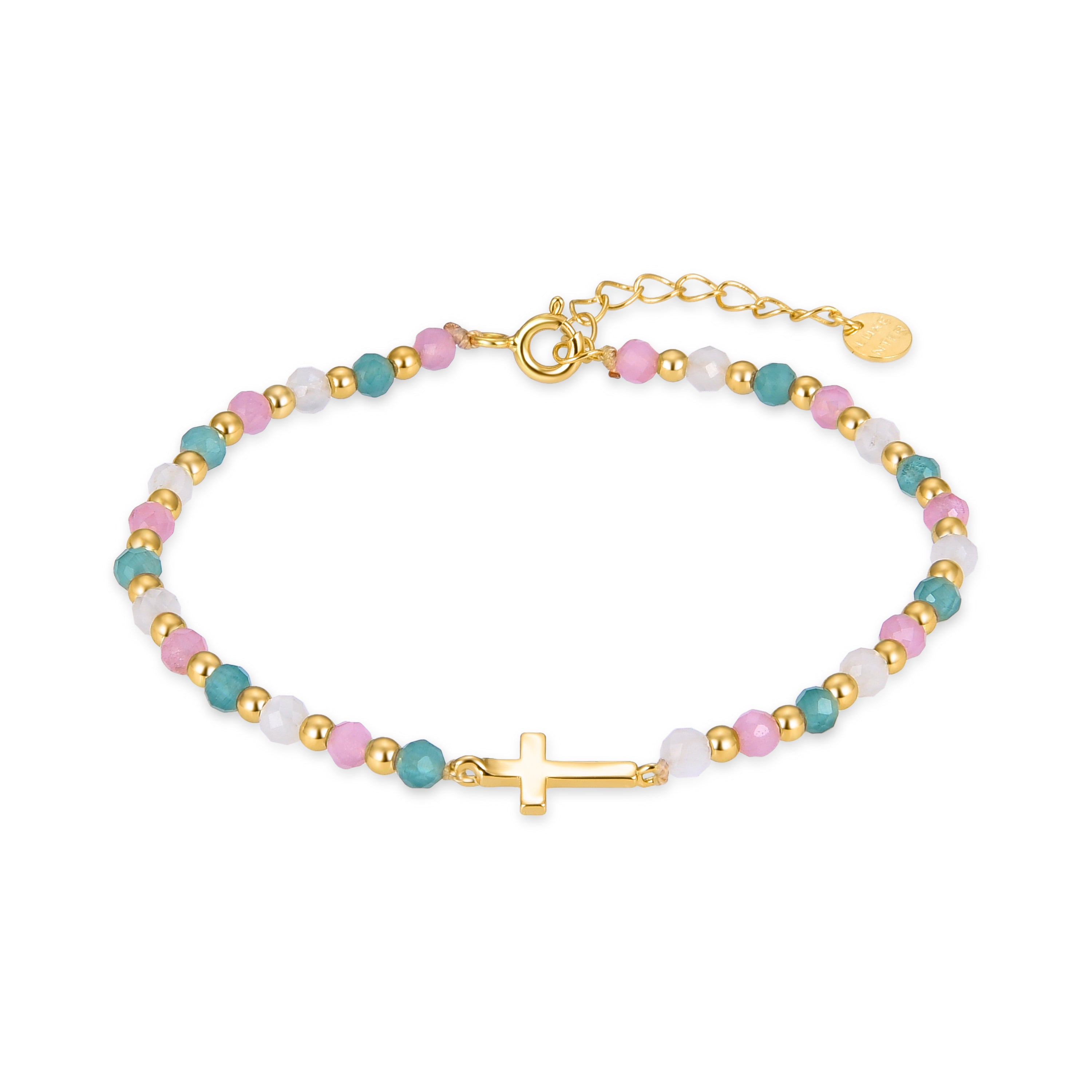 925 Sterling Silver Bracelet with Multicolor Crystals Finished in 18K Yellow Gold - Liwa