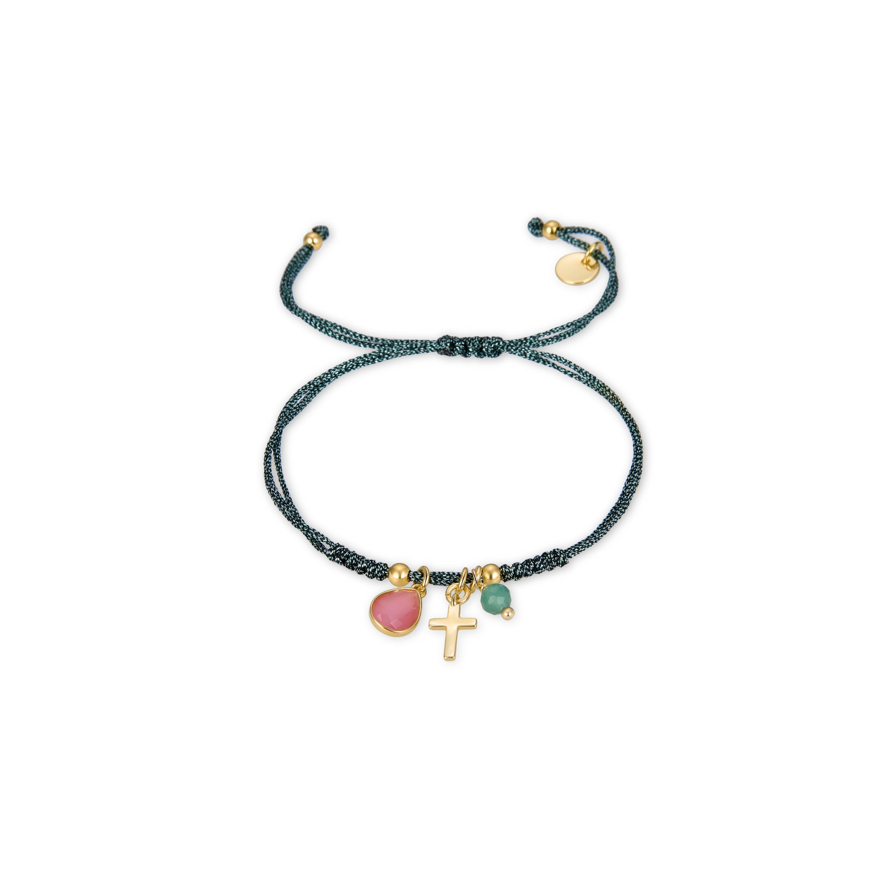 925 Sterling Silver Bracelet with Pink Zirconia finished in 18K Yellow Gold - Yazu