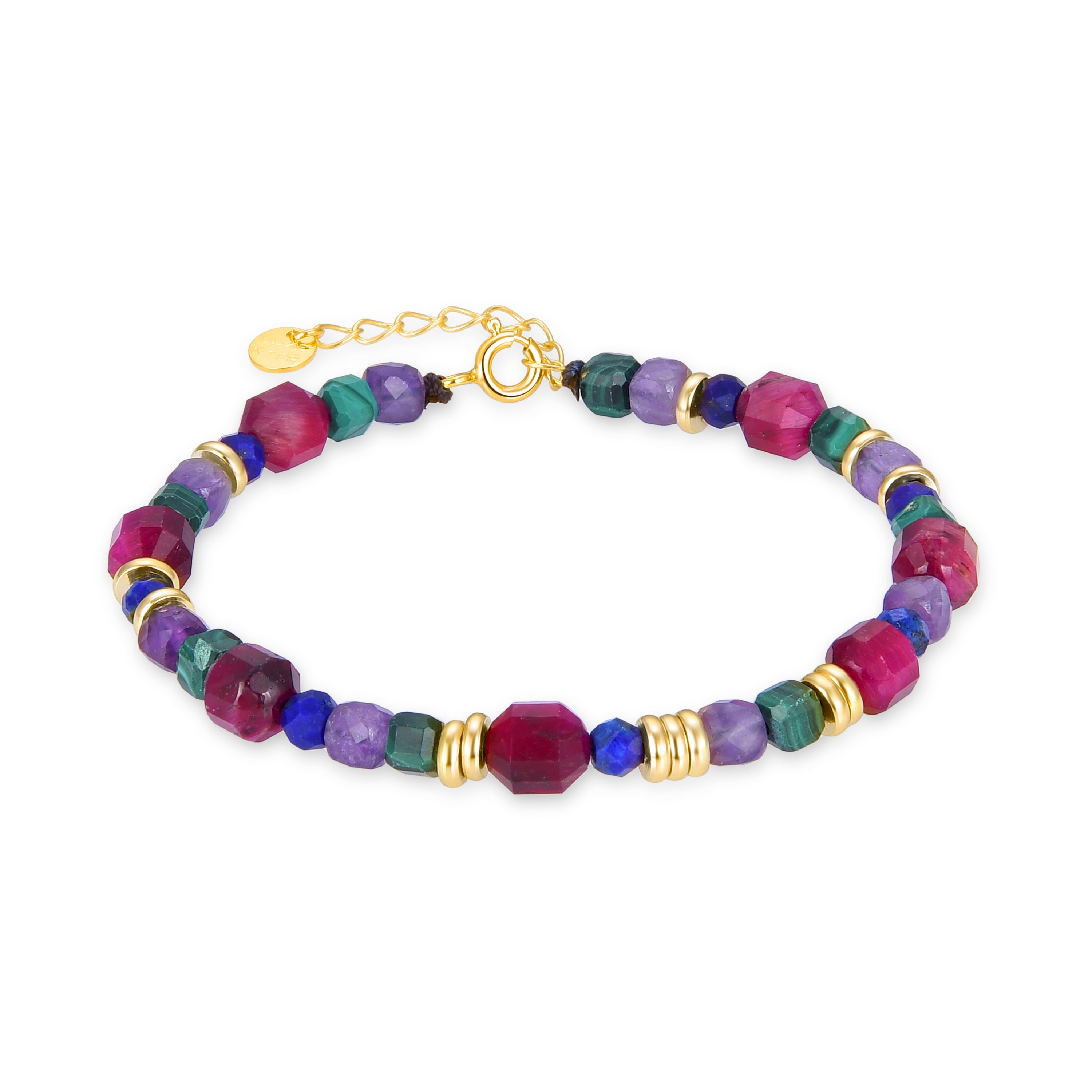 925 Sterling Silver Bracelet with Multicolor Natural Stone finished in 18K yellow gold - Asela