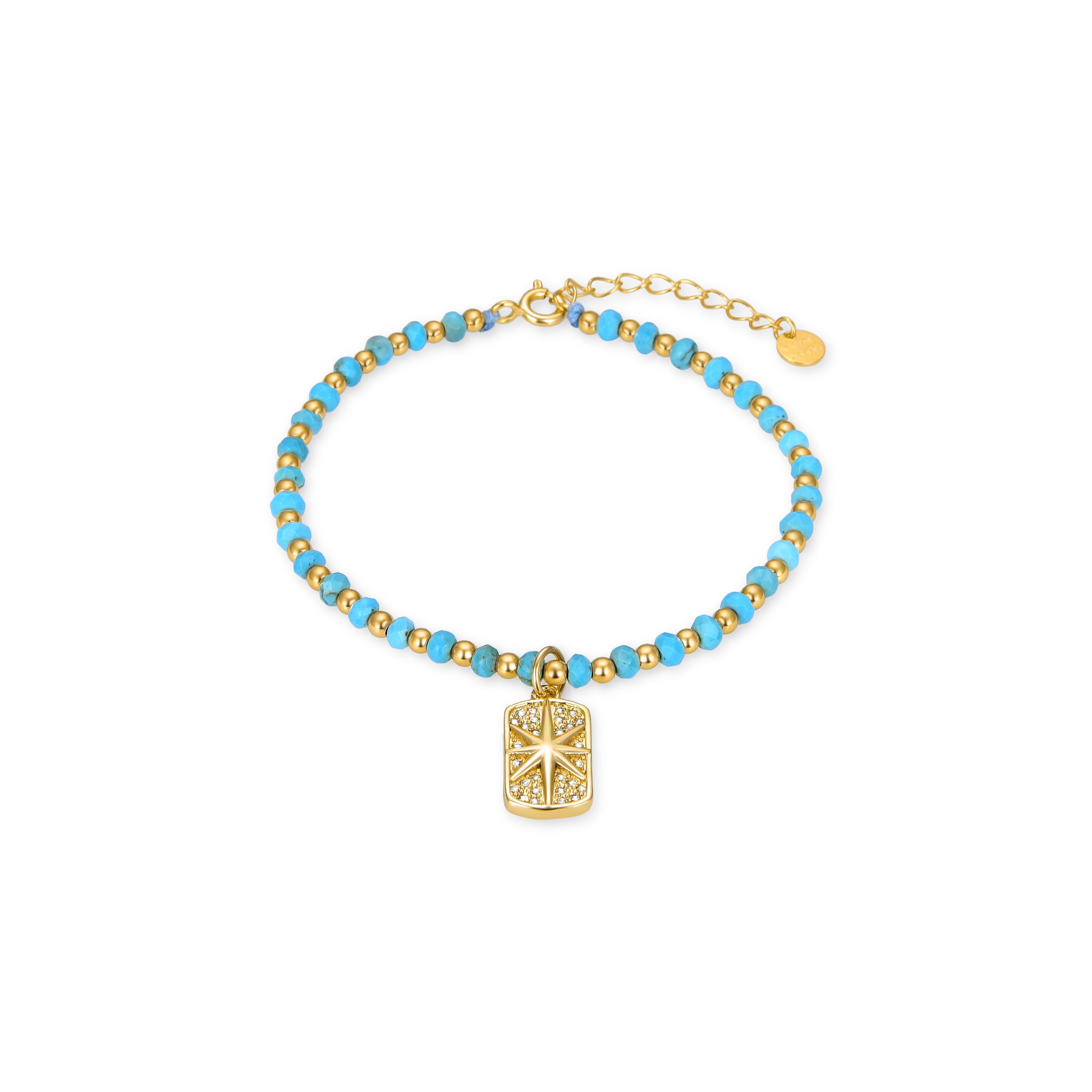 925 Sterling Silver Bracelet with Turquoise Finished in 18K Yellow Gold - Dasyi