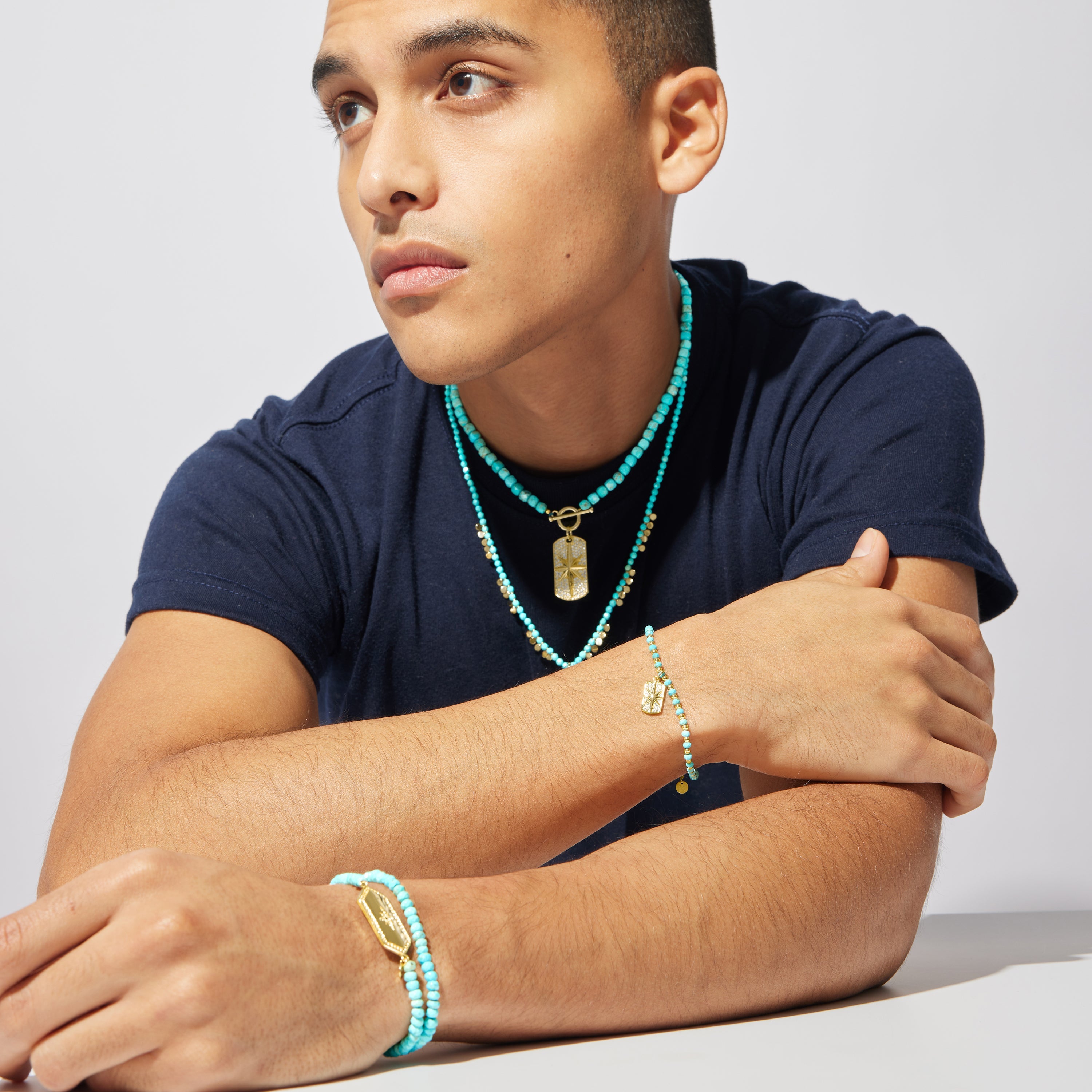 925 Sterling Silver Bracelet with Turquoise Finished in 18K Yellow Gold - Dasyi