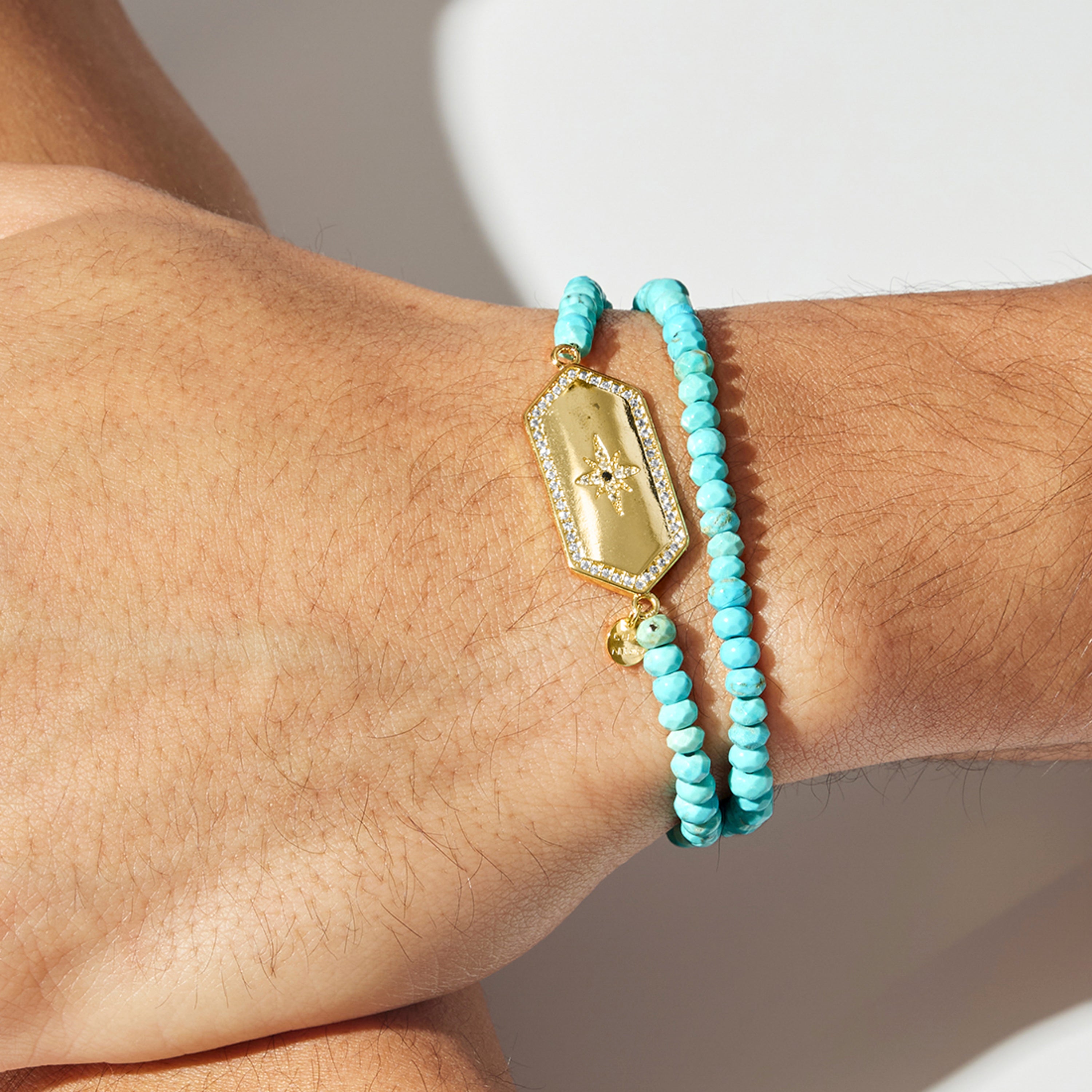 925 Sterling Silver Bracelet with Turquoise Finished in 18K Yellow Gold - Mvoga