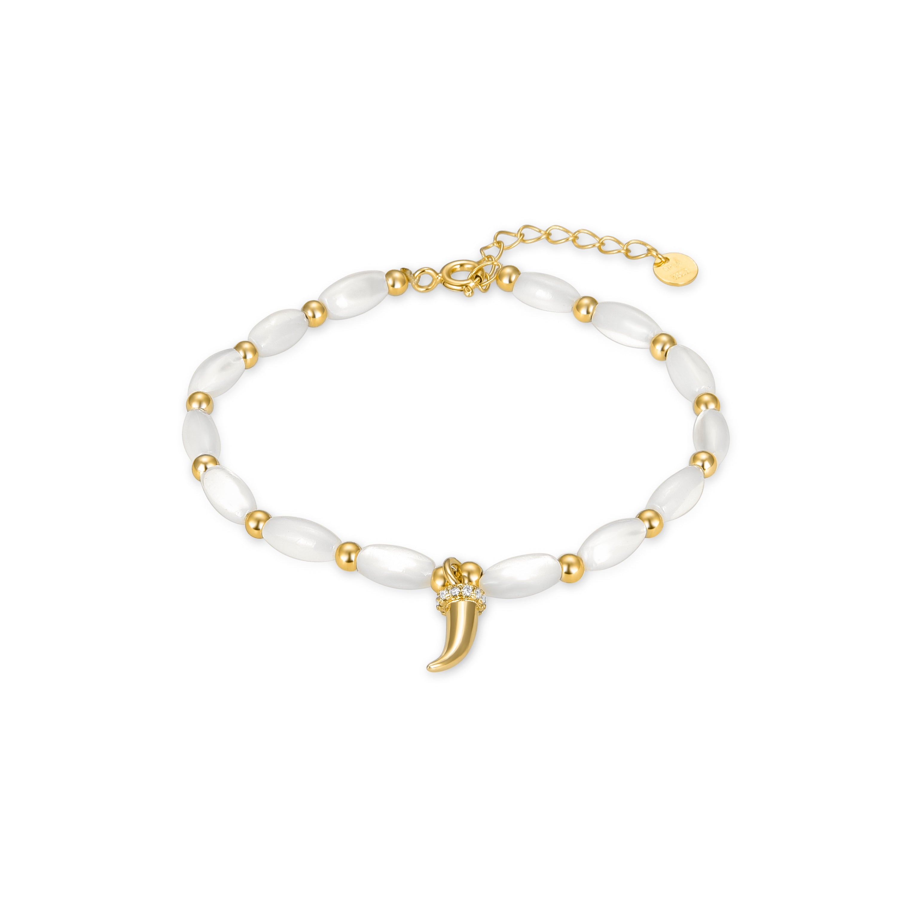 925 Sterling Silver Bracelet with White Mother of Pearl Finished in 18K Yellow Gold - Syme