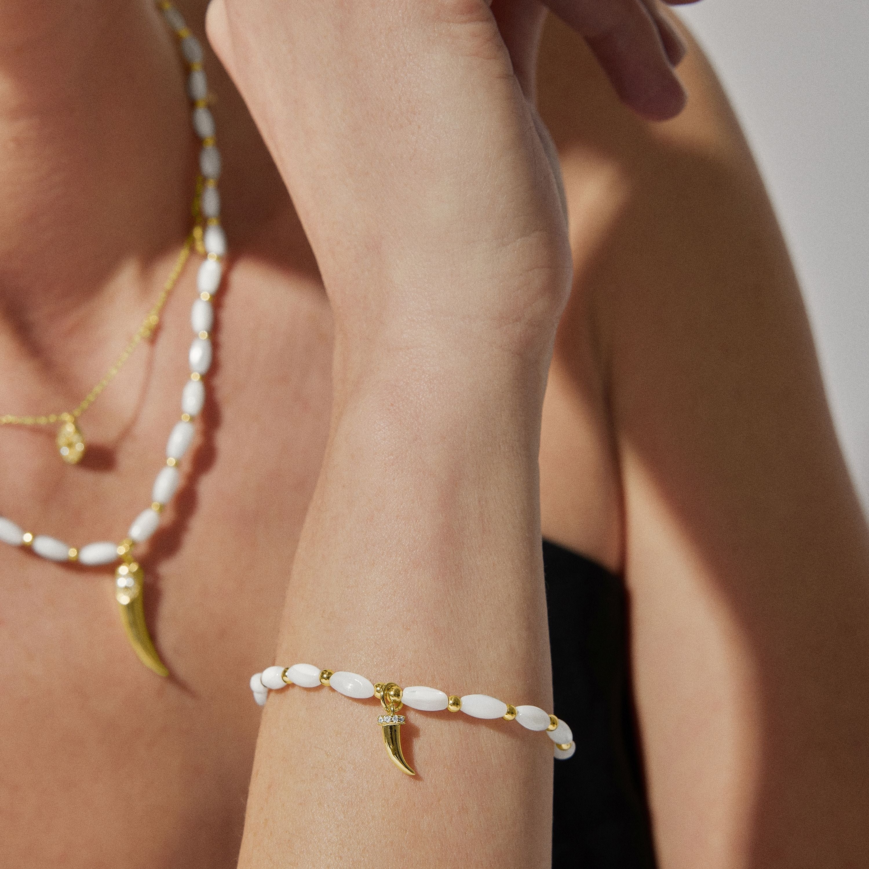 925 Sterling Silver Bracelet with White Mother of Pearl Finished in 18K Yellow Gold - Syme