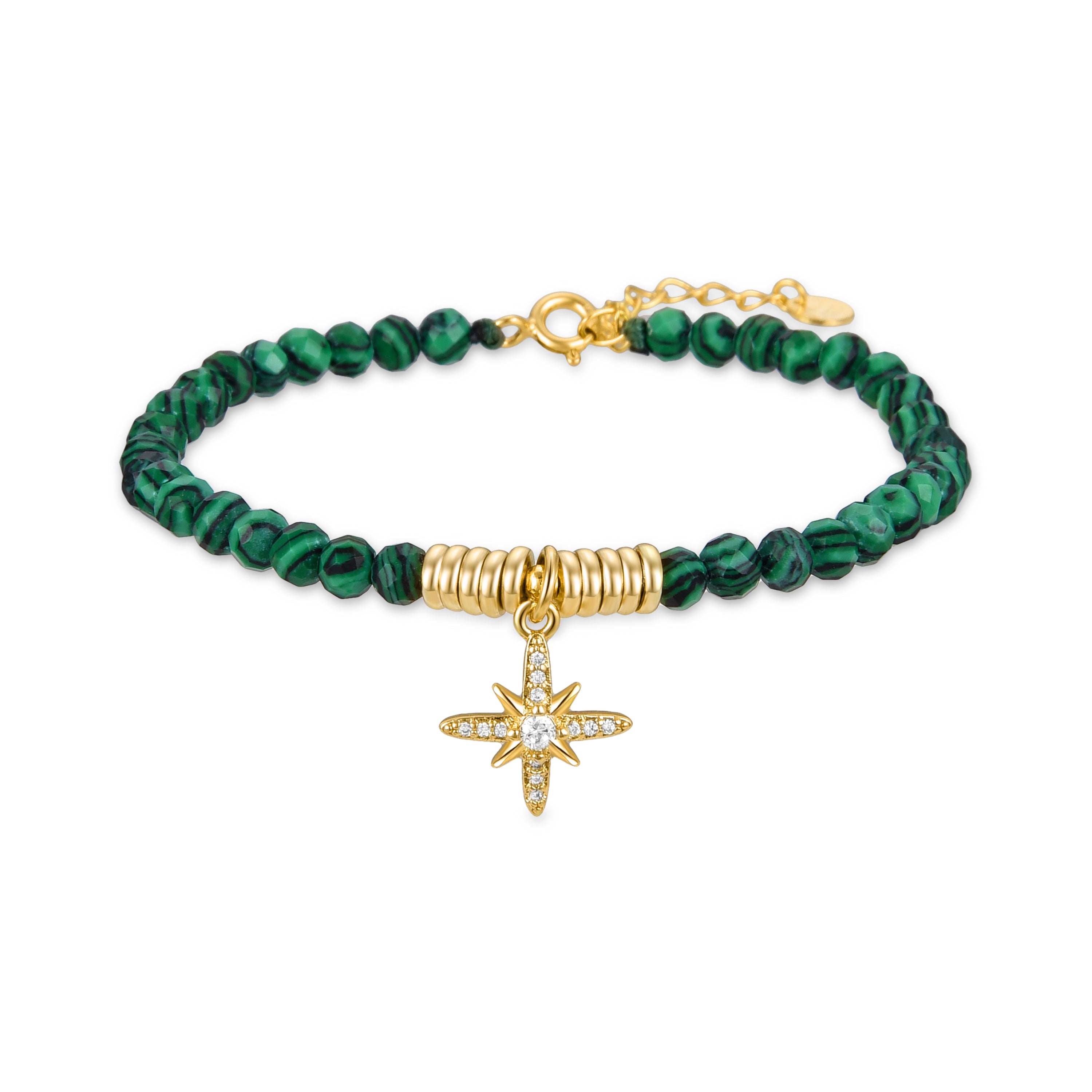 925 Sterling Silver Bracelet with Malachite Finished in 18K Yellow Gold - Locare