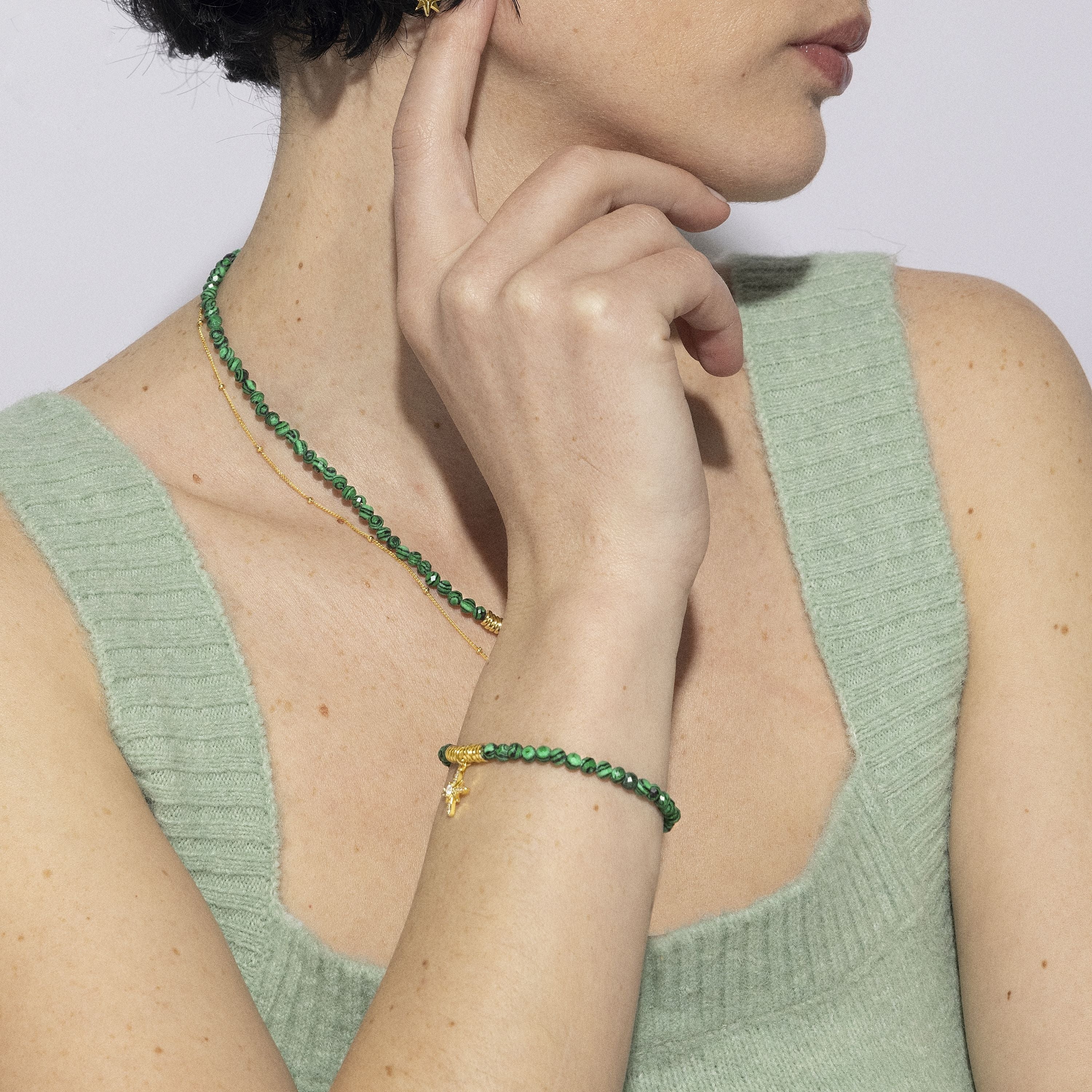 925 Sterling Silver Bracelet with Malachite Finished in 18K Yellow Gold - Locare