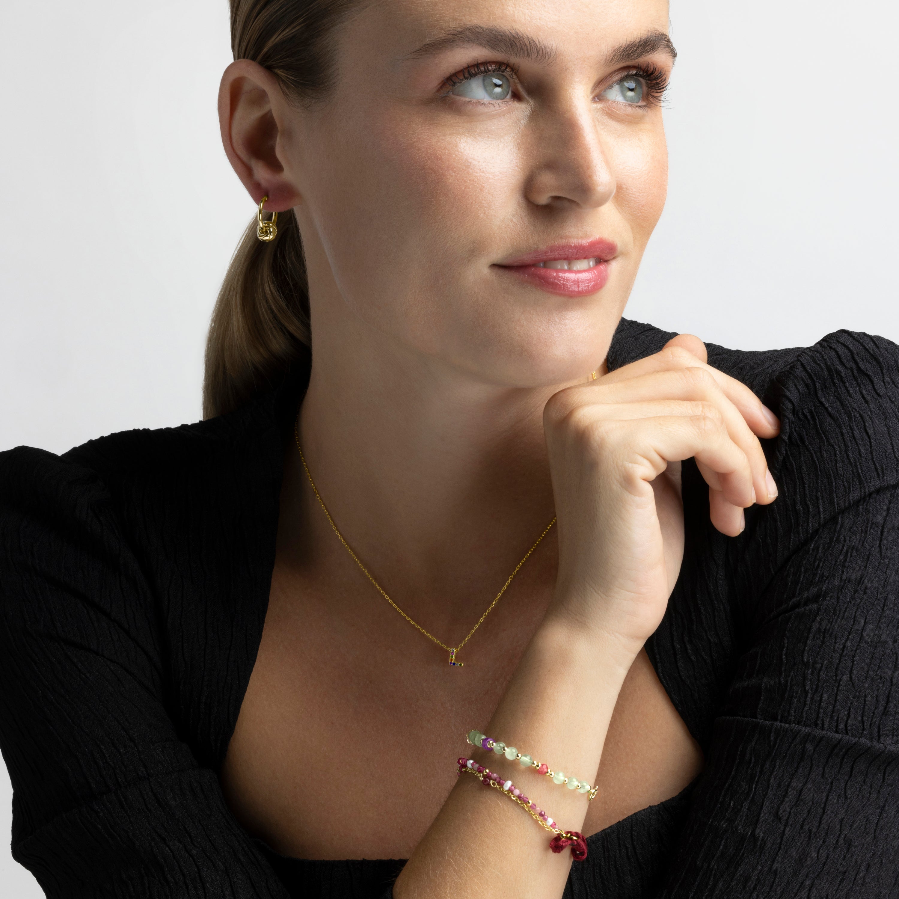 925 Sterling Silver Bracelet with Prehenite Finished in 18K Yellow Gold - Rilxi