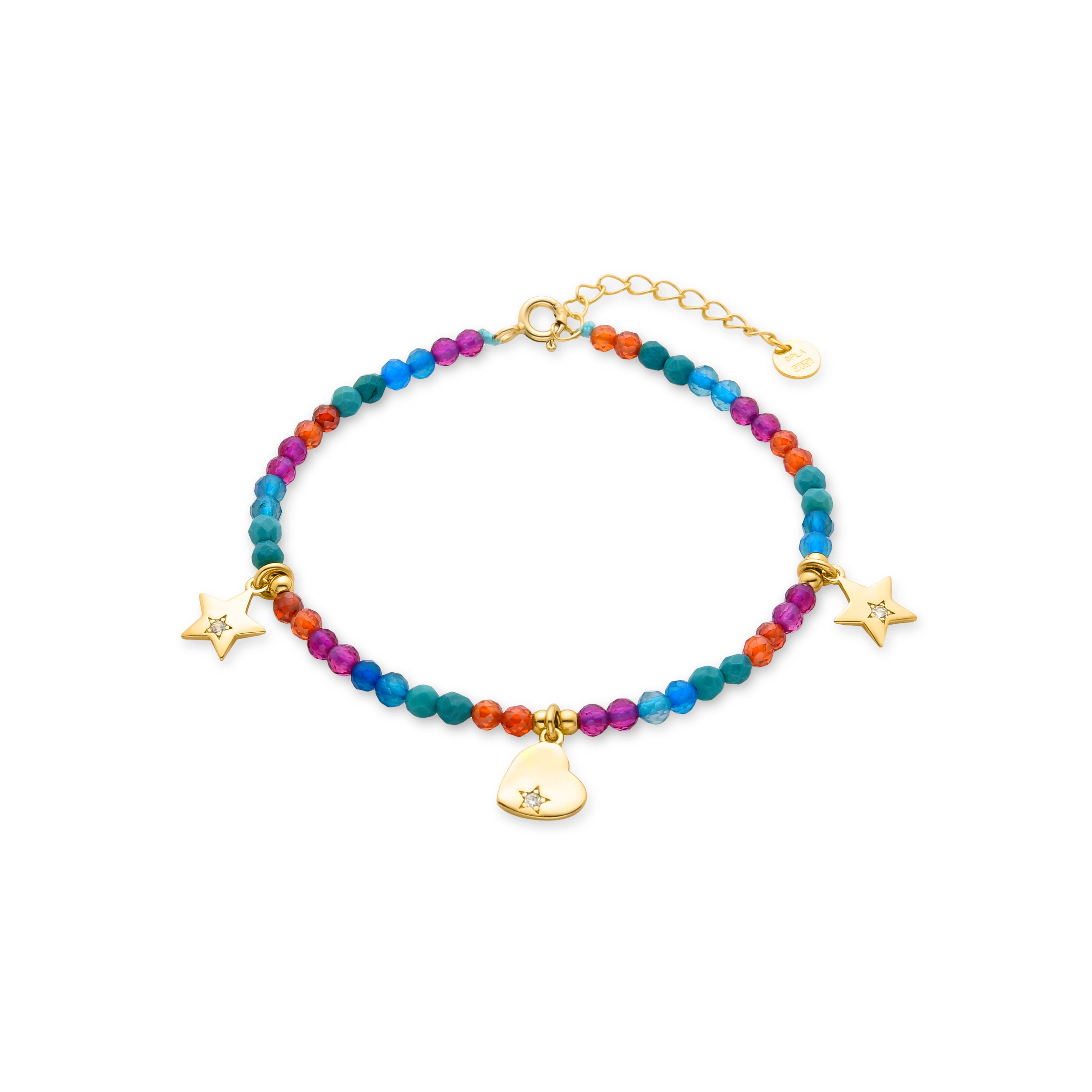 925 Sterling Silver Bracelet with Multicolor Crystals Finished in 18K Yellow Gold - Sten