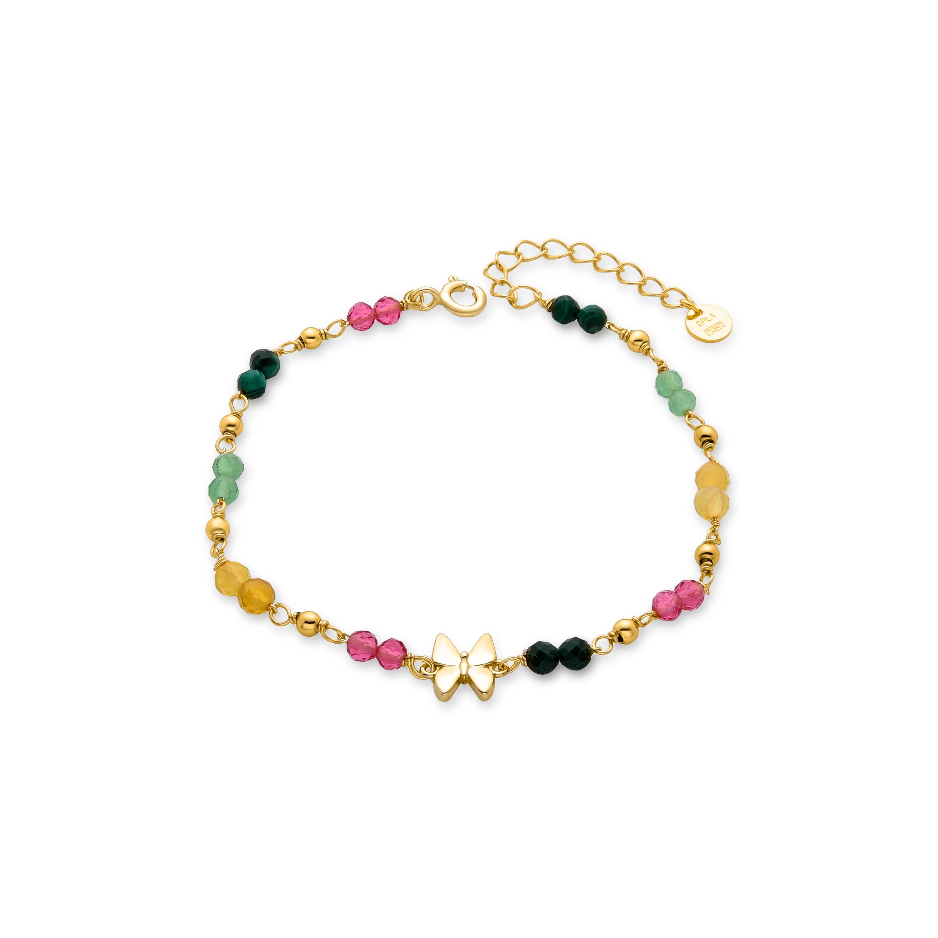 925 Sterling Silver Bracelet with Green Crystal finished in 18K Yellow Gold - Butterfly
