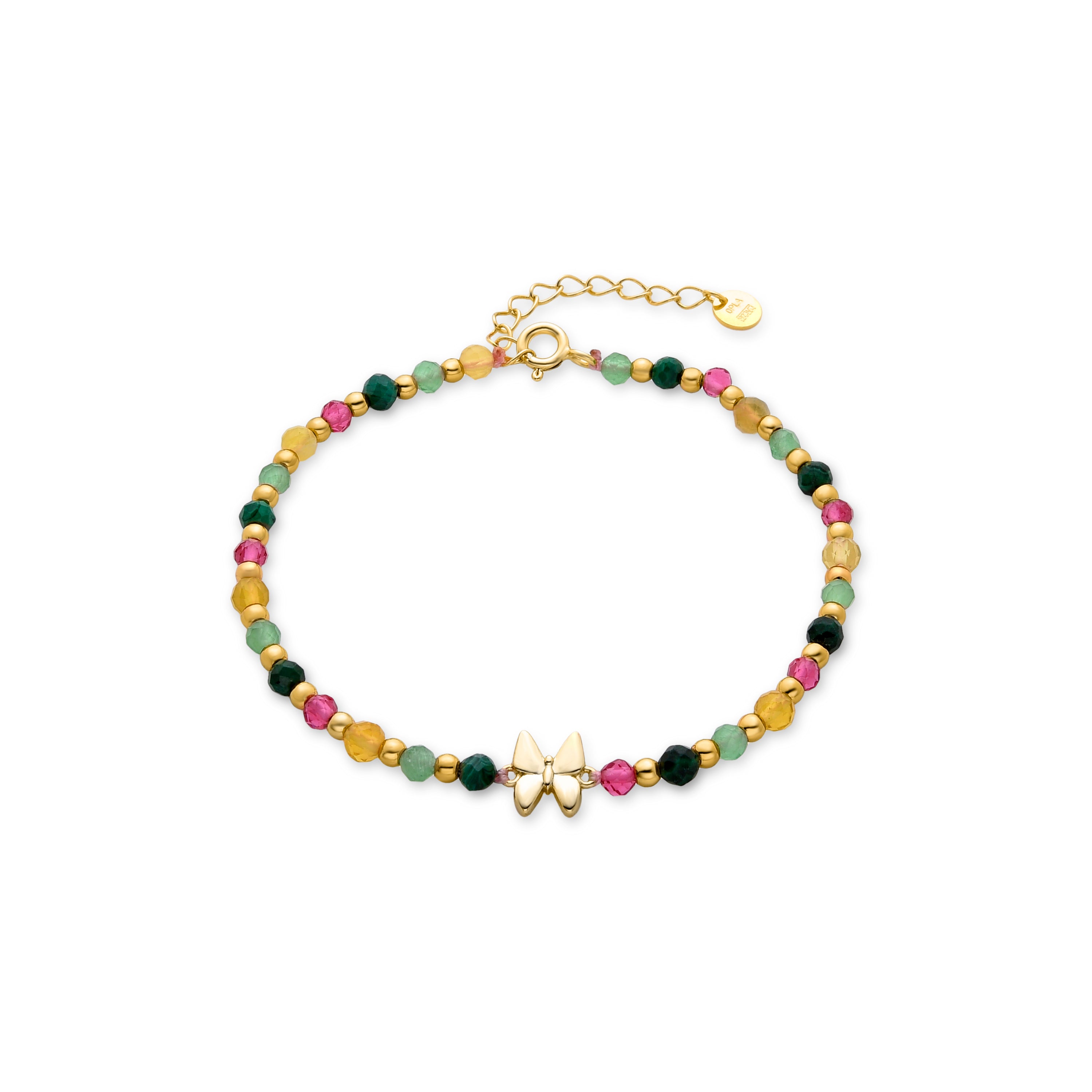 925 Sterling Silver Bracelet with Green Crystal finished in 18K Yellow Gold - Butterfly
